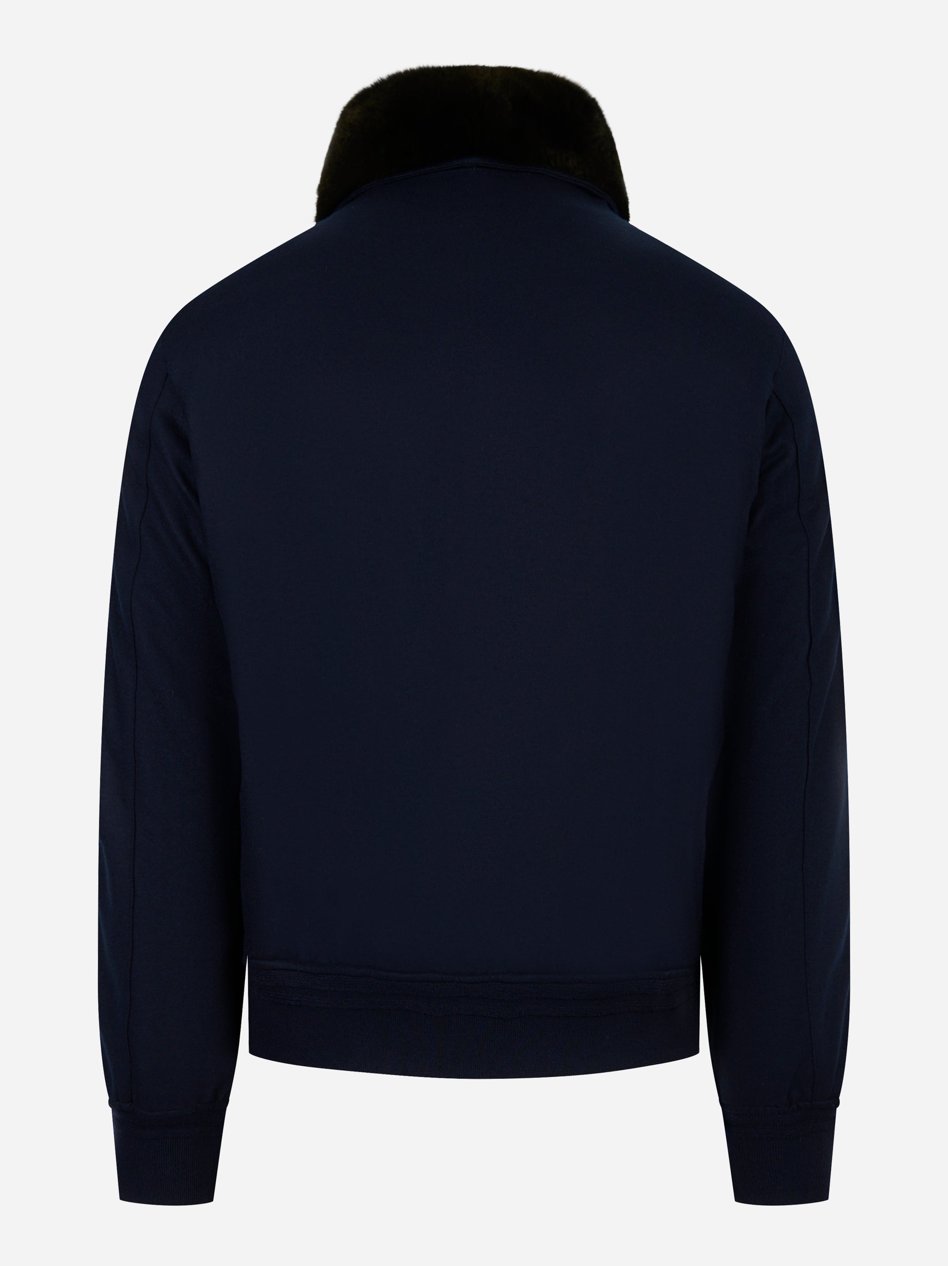 Bomber in lana con collo staccabile in pelliccia Blu
