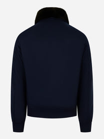 Bomber in lana con collo staccabile in pelliccia Blu