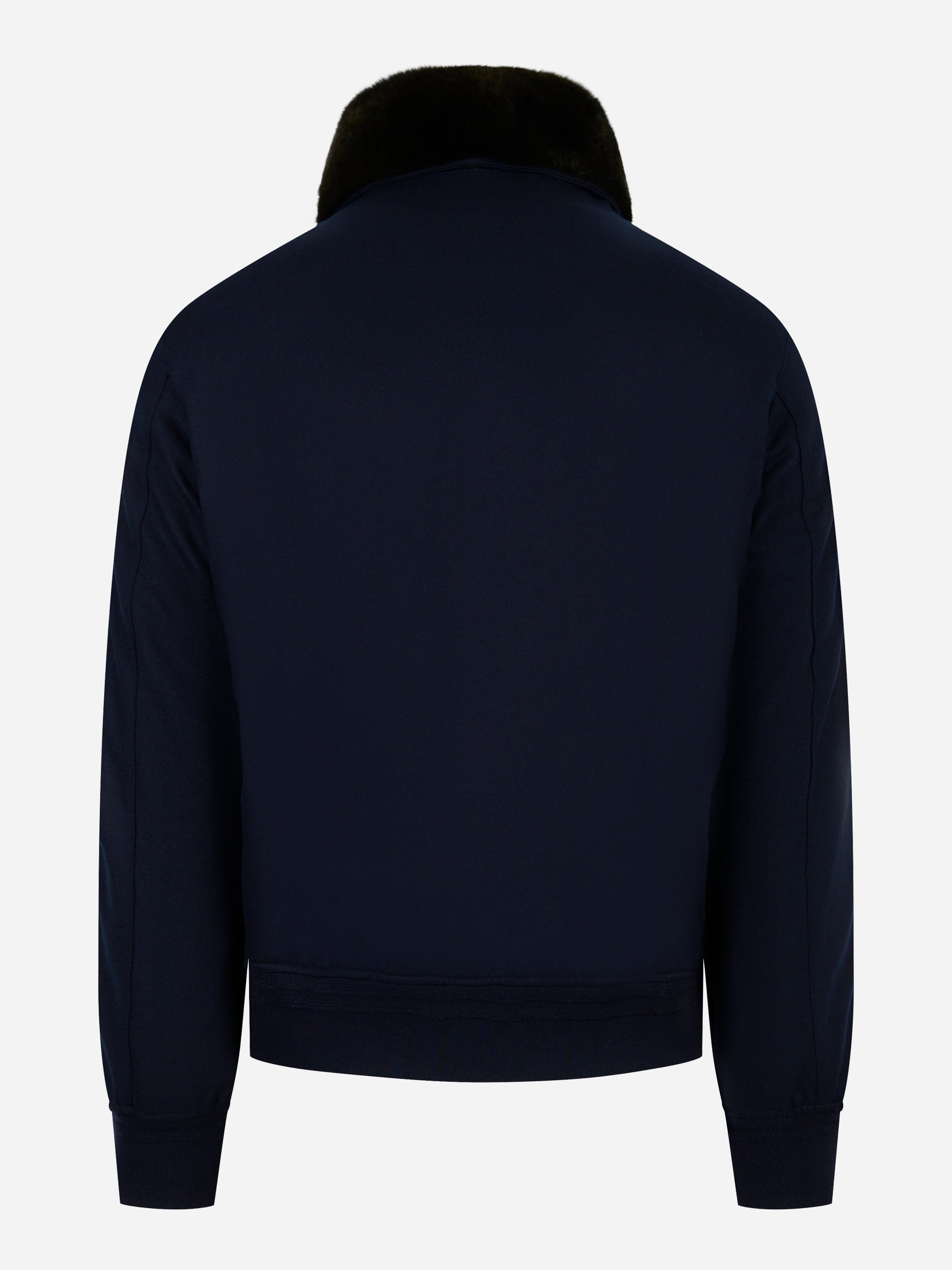 Bomber in lana con collo staccabile in pelliccia Blu