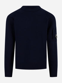 Maglia girocollo in lambswool con logo Blu