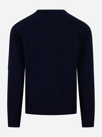 Maglia girocollo in lambswool con logo Blu