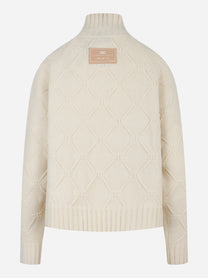 Pullover in maglia con losanghe jacquard Bianco