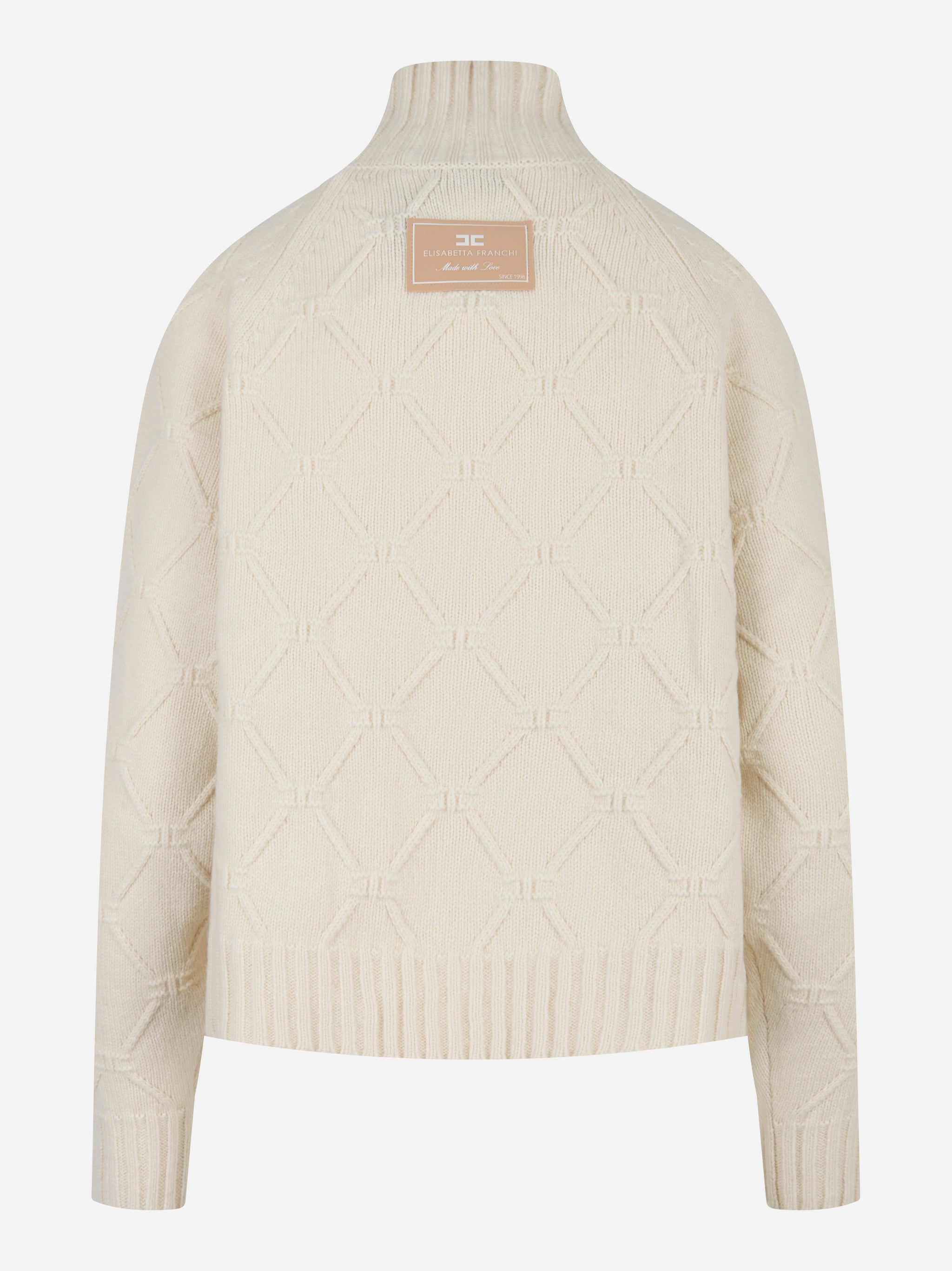Pullover in maglia con losanghe jacquard Bianco