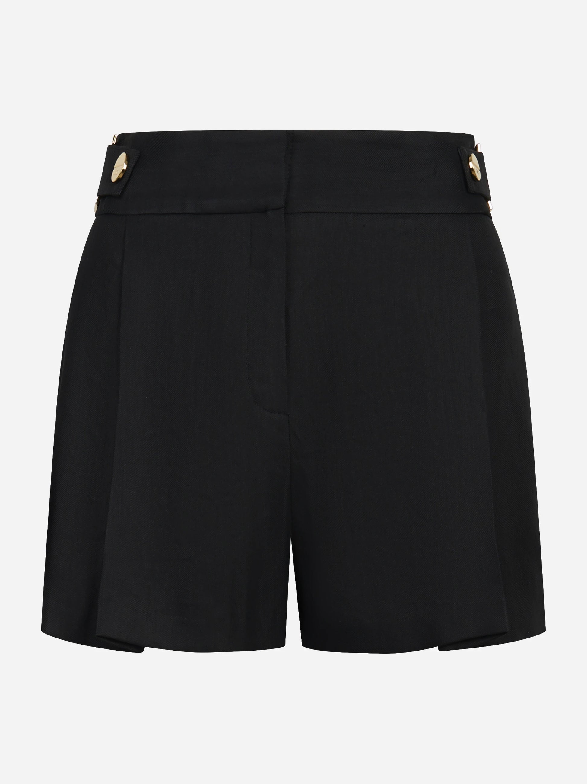 Shorts in misto lino con cinturini nero