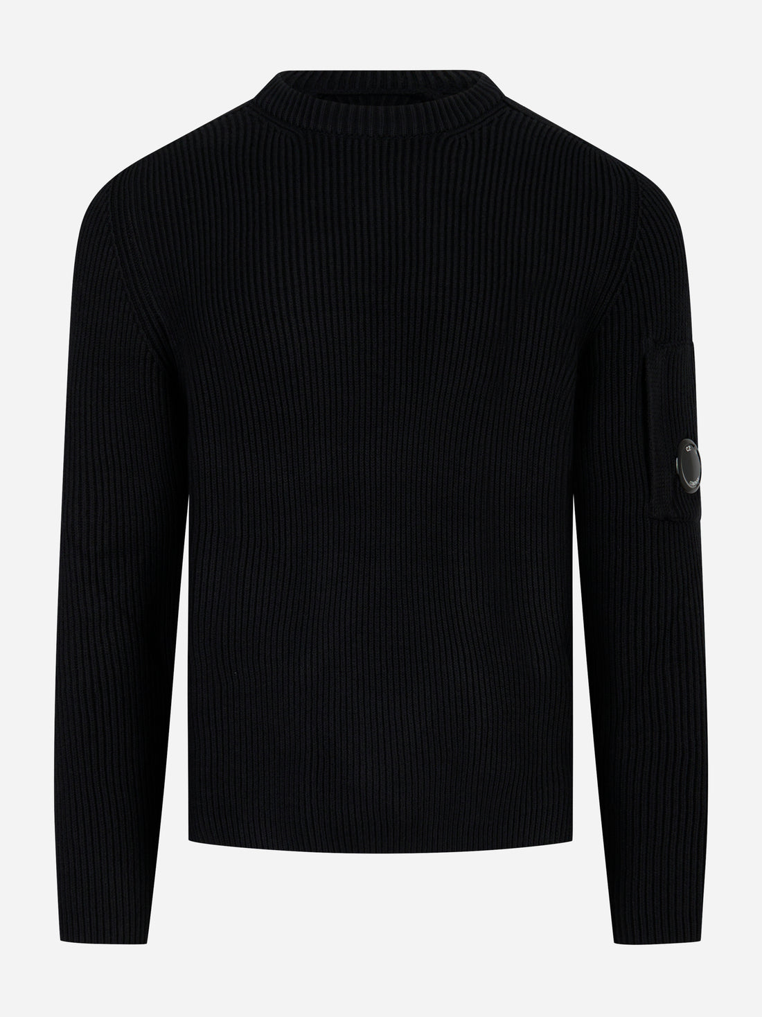 Maglia girocollo a coste con logo Nera