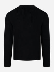 Maglia girocollo a coste con logo Nera