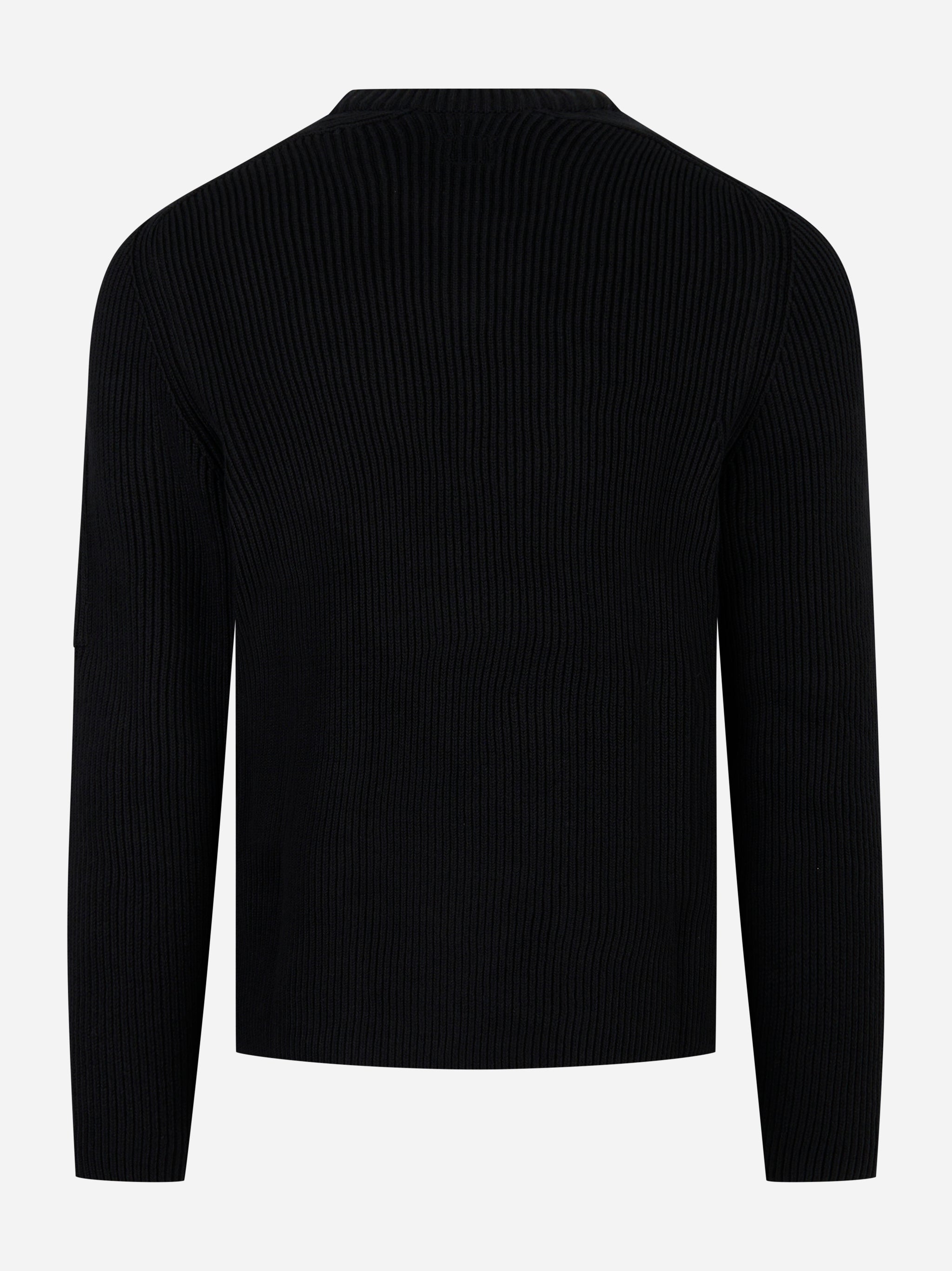 Maglia girocollo a coste con logo Nera