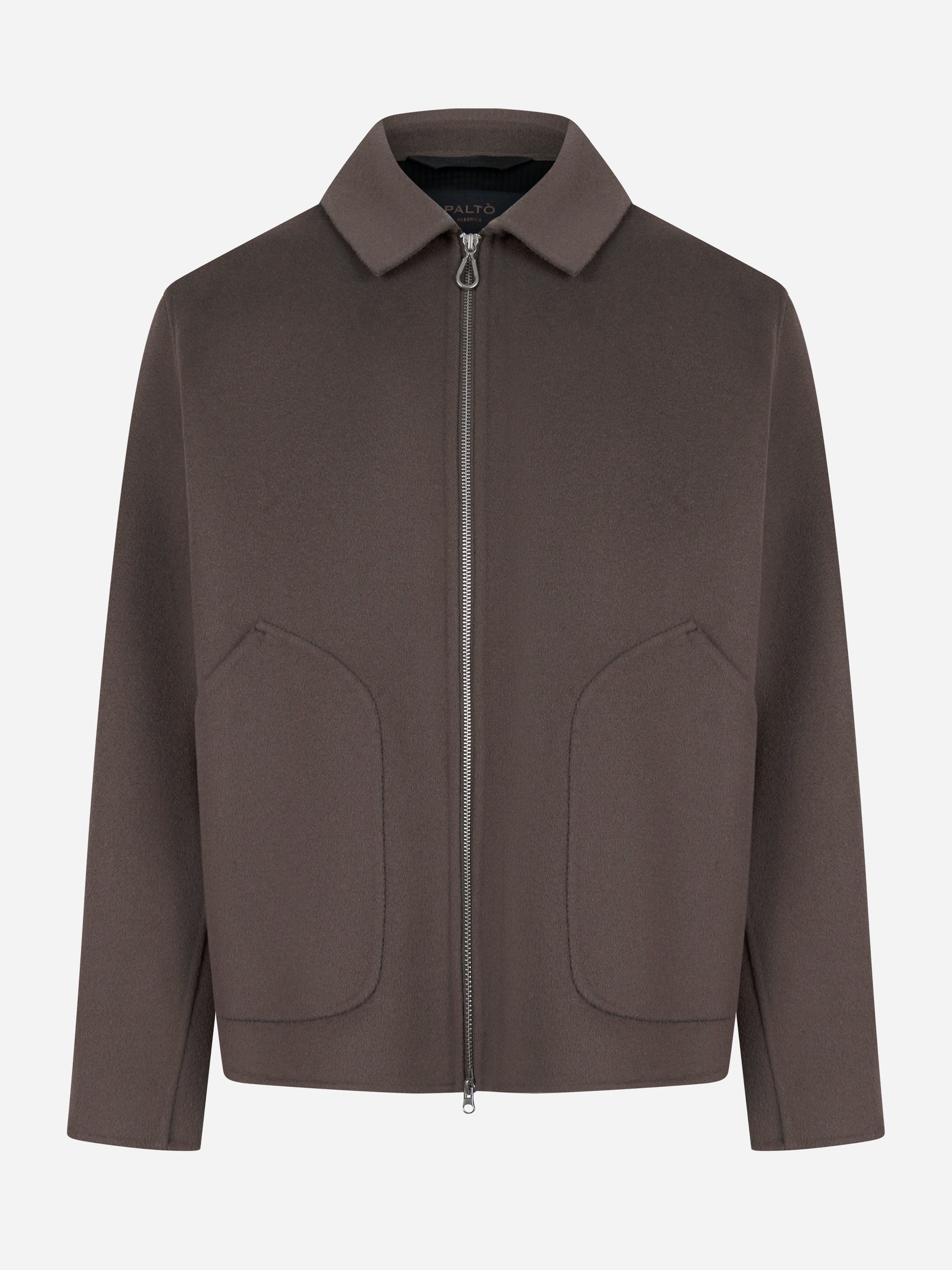 Giacca con zip centrale in double di lana Grigia