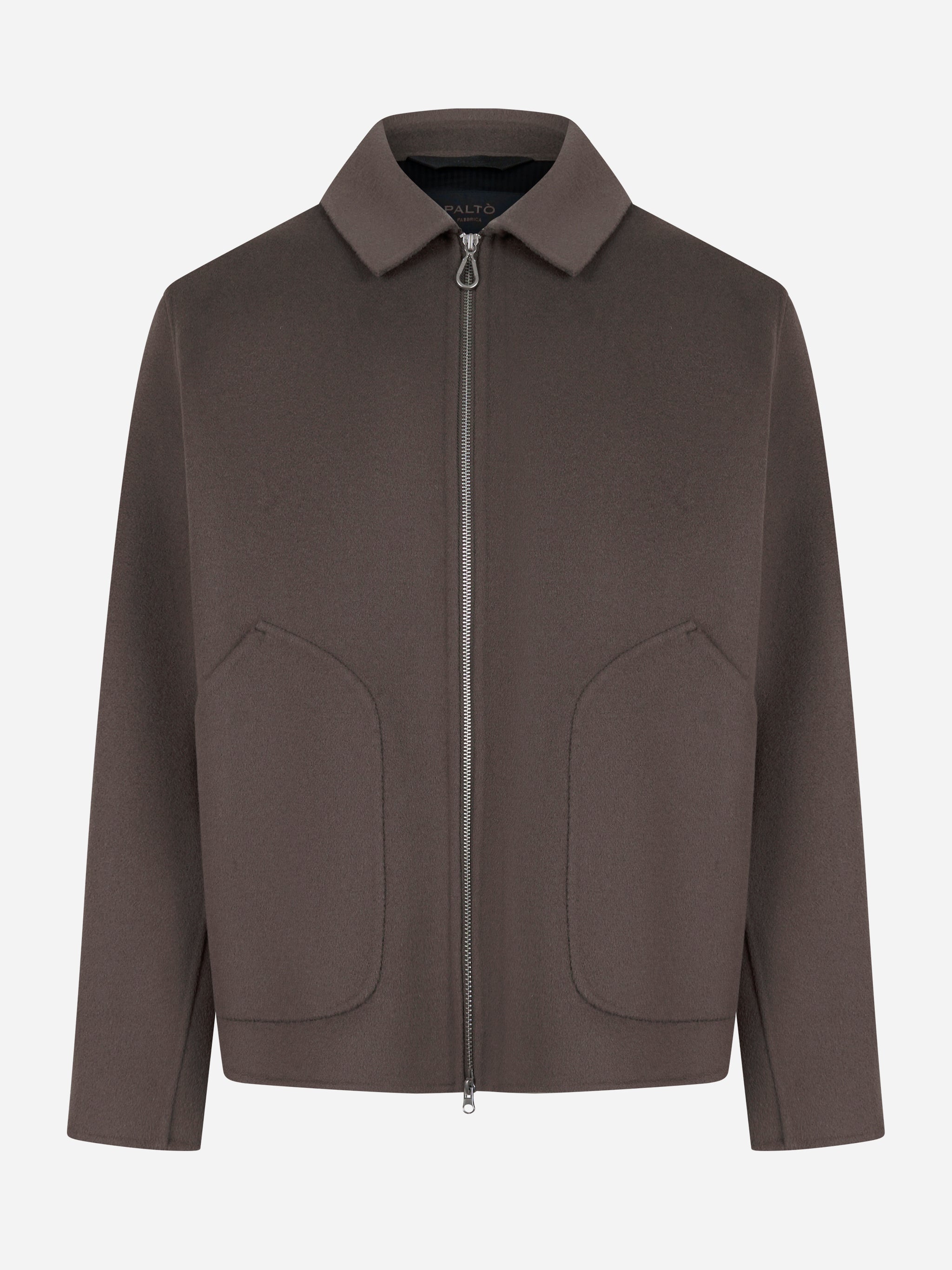 Giacca con zip centrale in double di lana Grigia