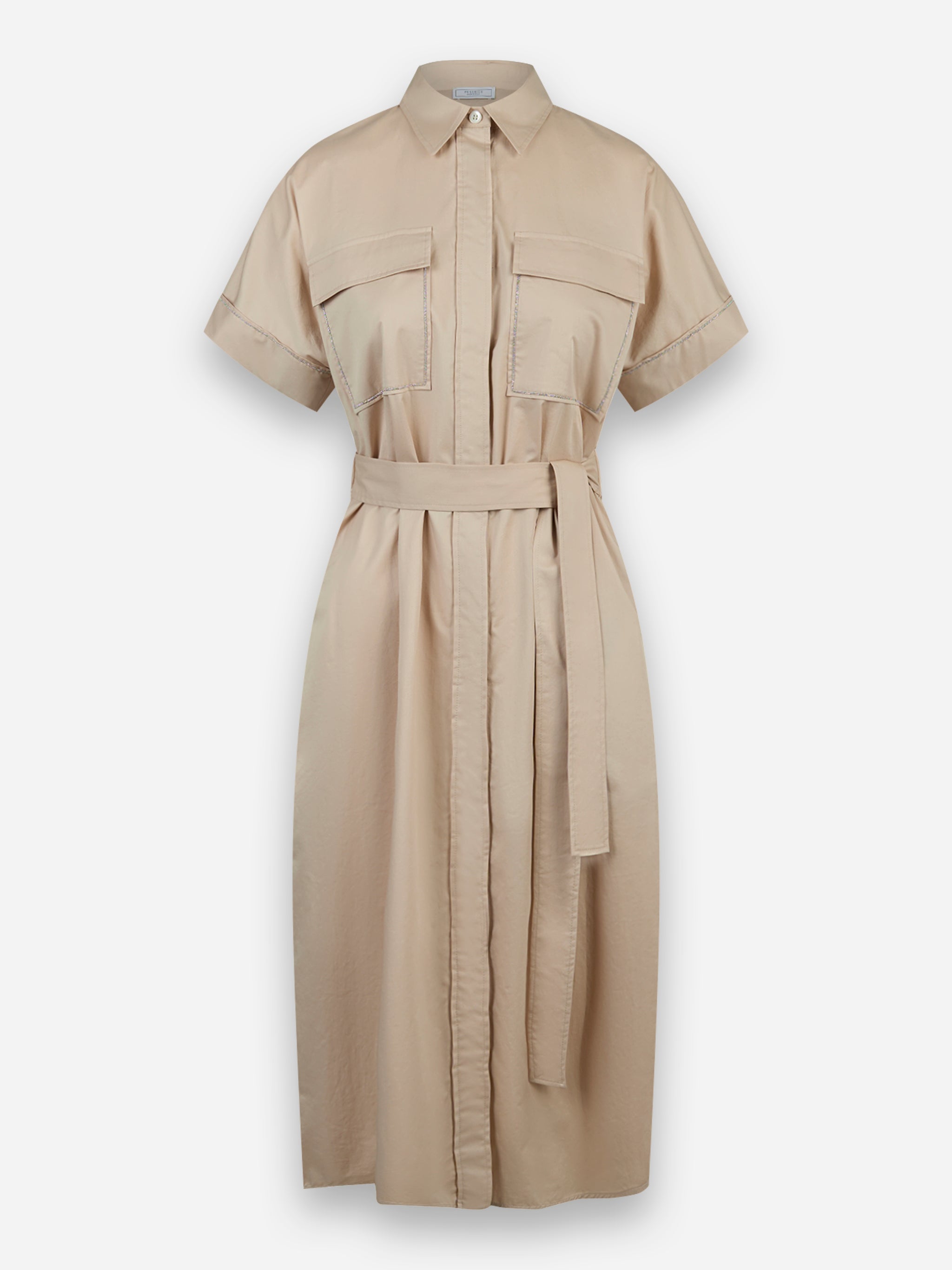 Abito midi in raso di cotone strecth Beige