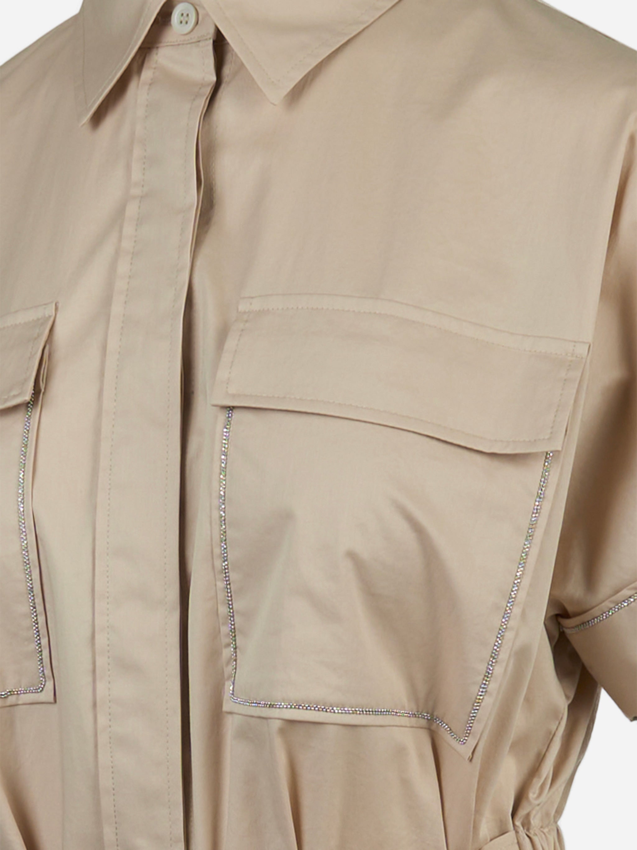 Abito midi in raso di cotone strecth Beige