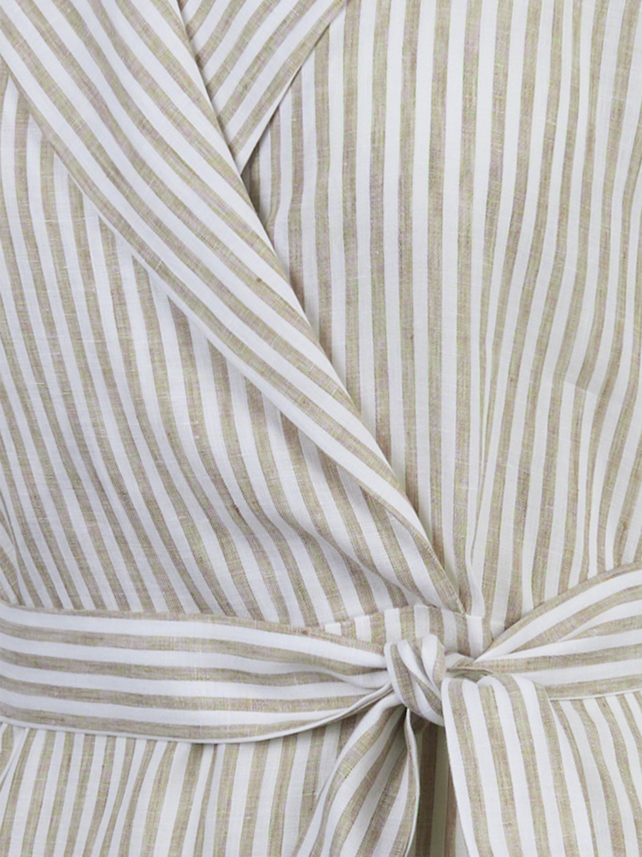 Abito midi in tela di puro lino gessata Beige