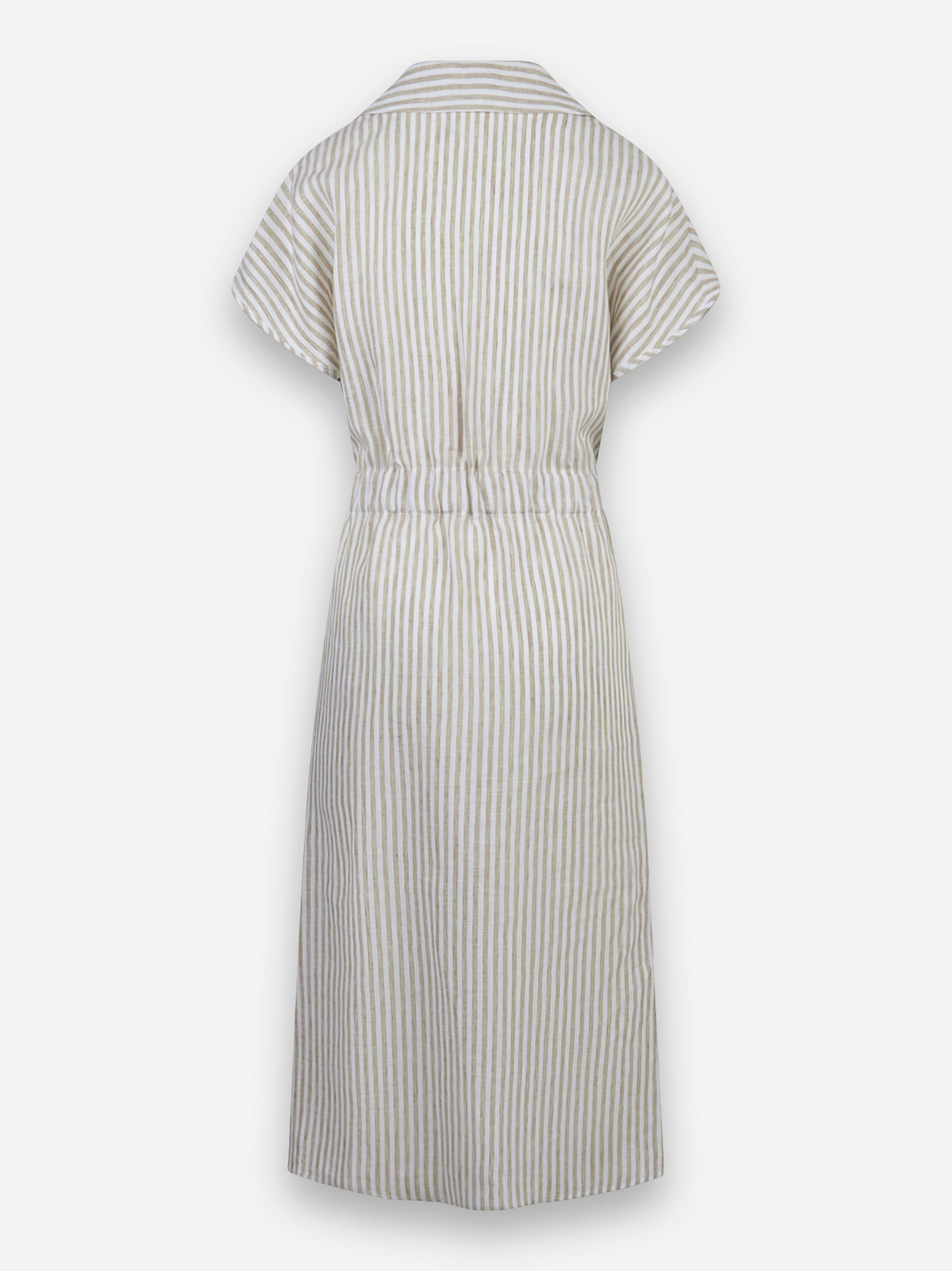 Abito midi in tela di puro lino gessata Beige