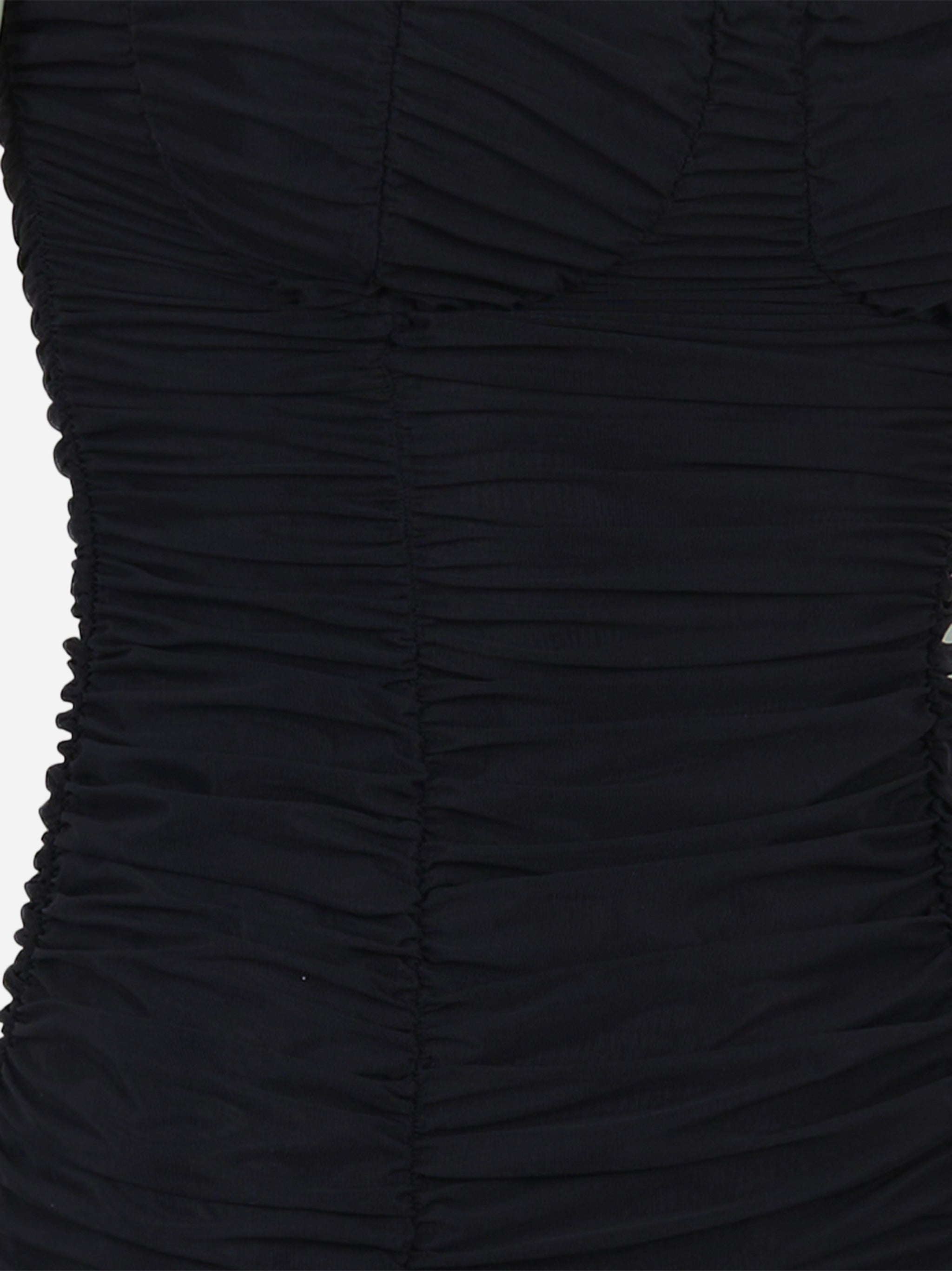 Tubino Evita in tulle con arricciature e scollo a cuore Nero