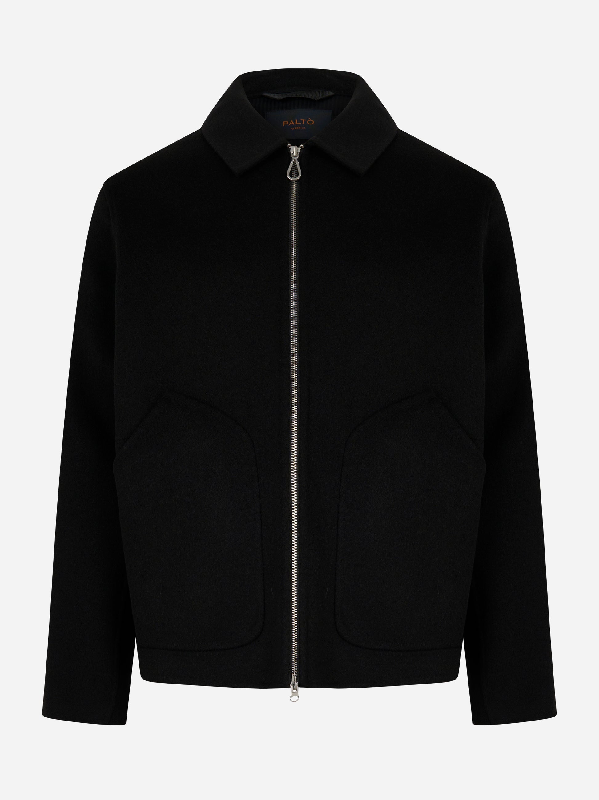 Giacca con zip centrale in double di lana Nera