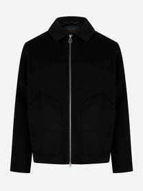 Giacca con zip centrale in double di lana Nera