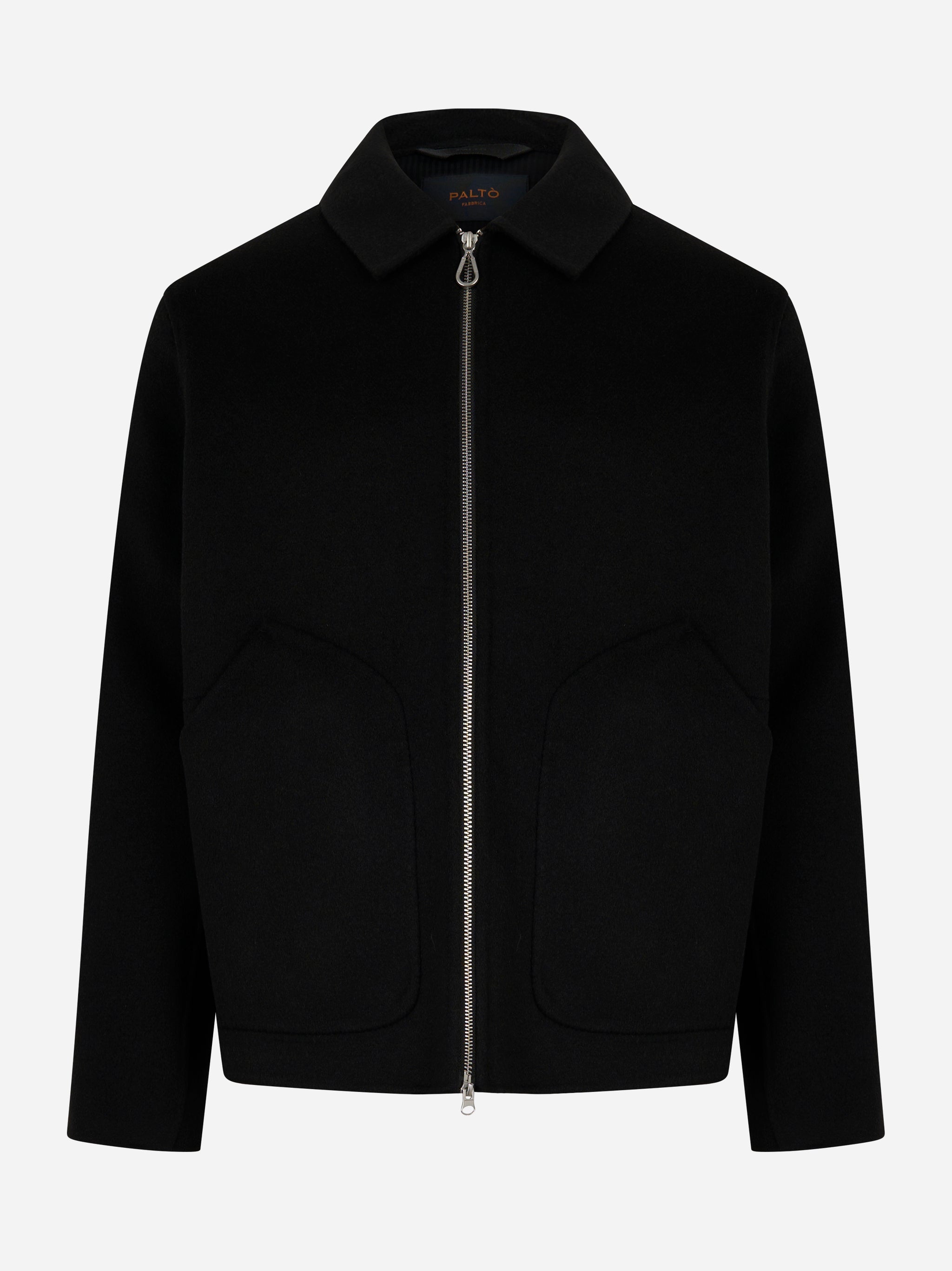 Giacca con zip centrale in double di lana Nera