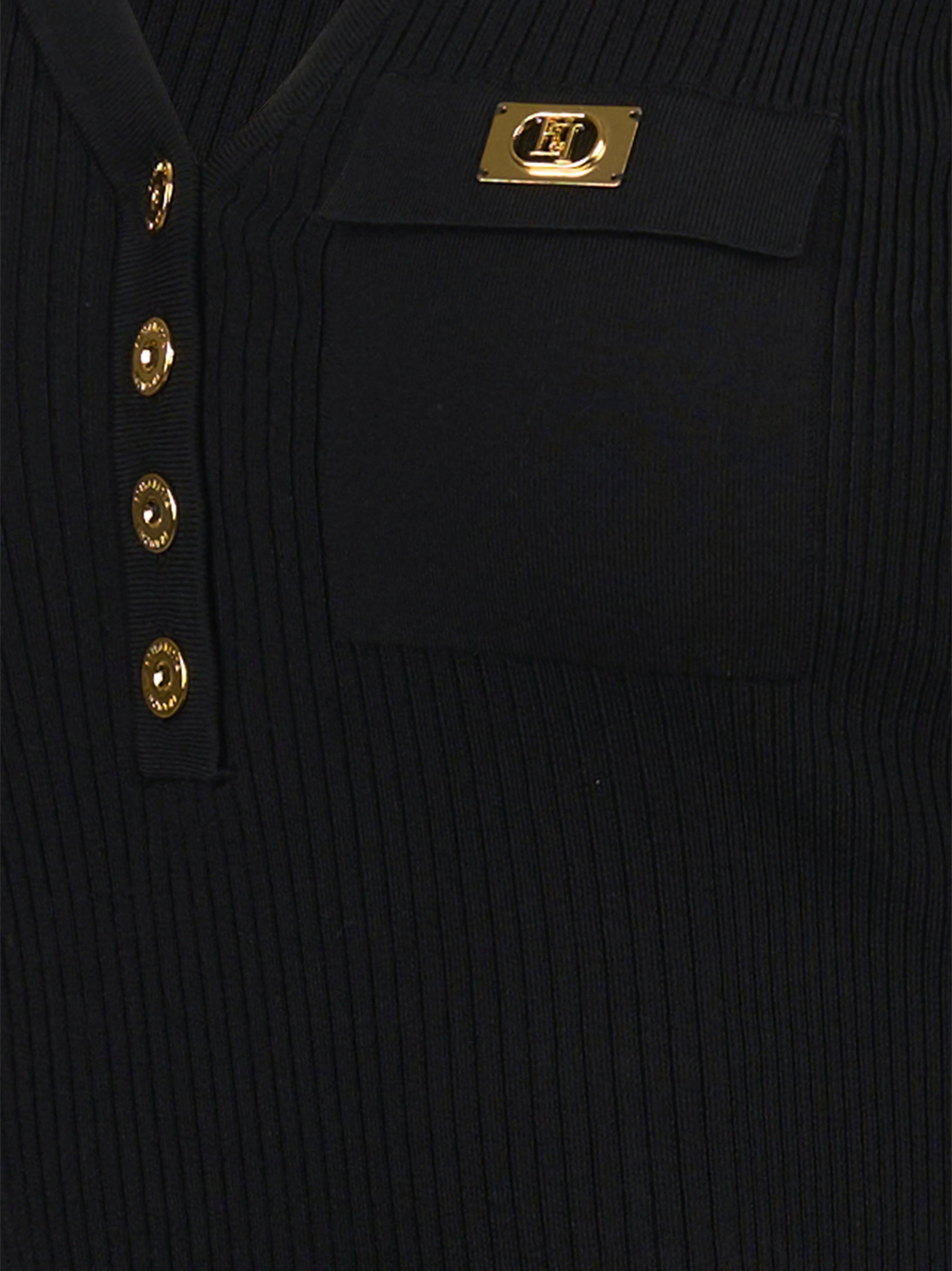 Maglia a micro costine con taschino Nero