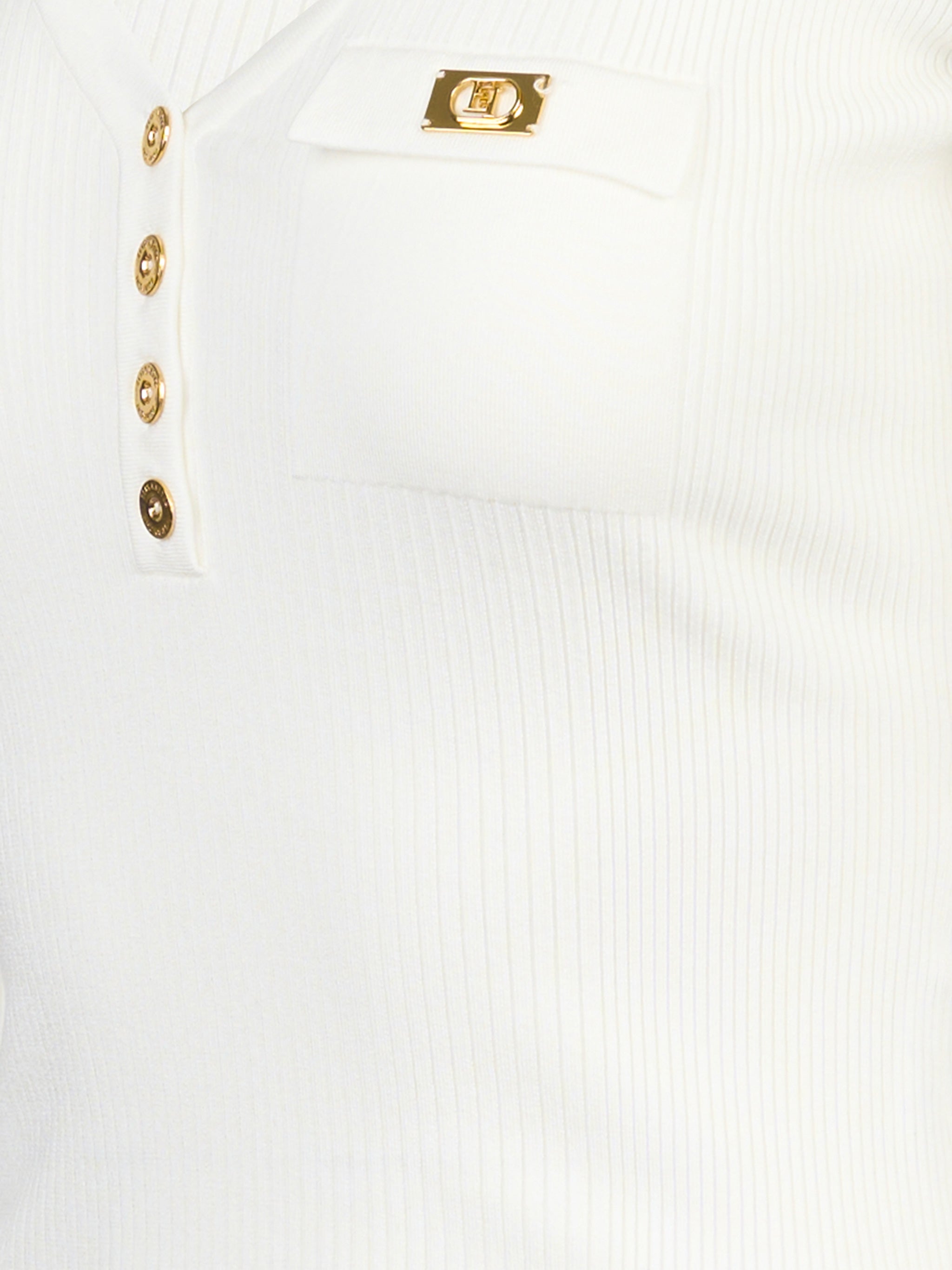 Maglia a micro costine con taschino Bianco