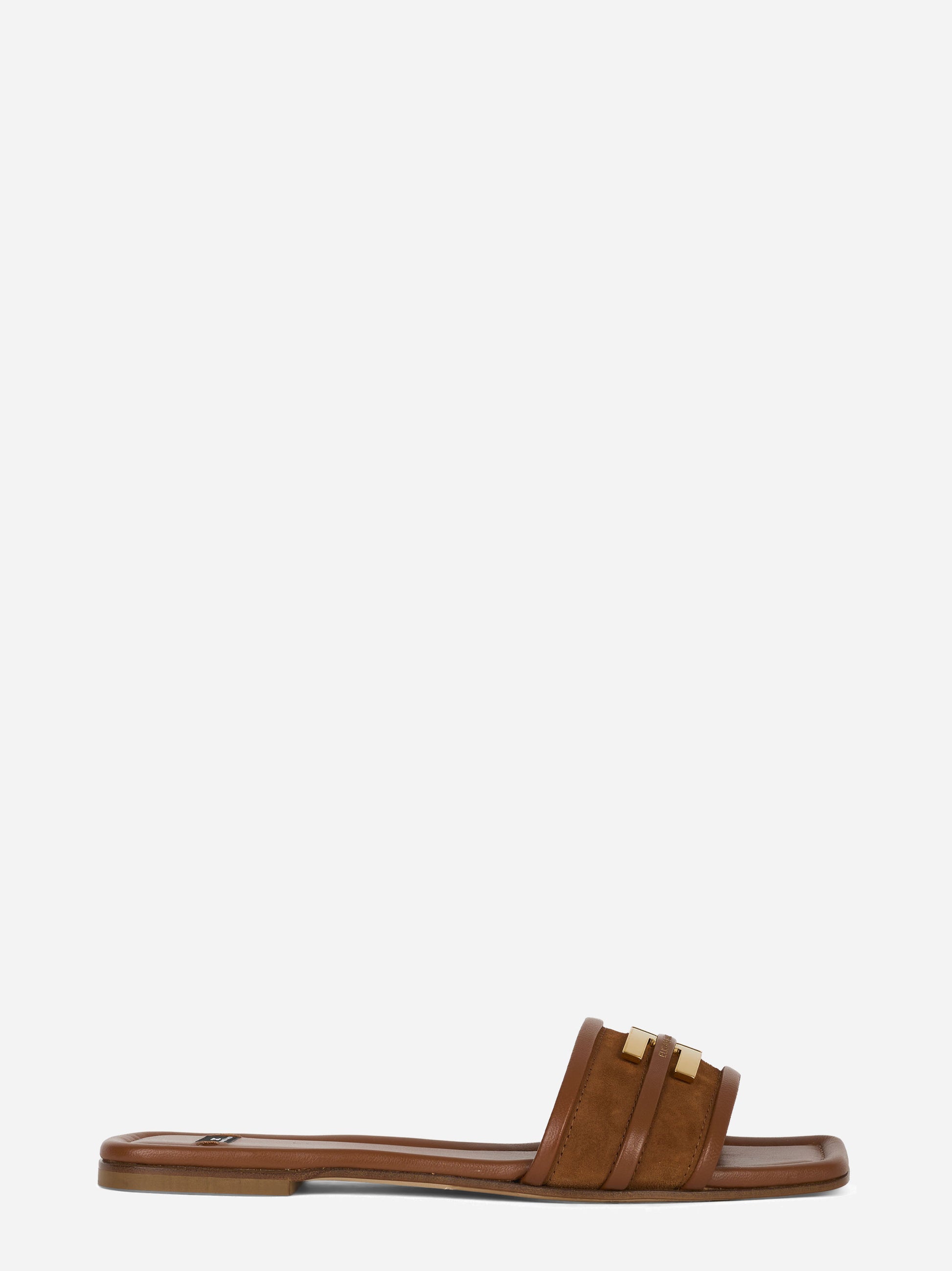 Sandalo flat in pelle con dettaglio logo marrone