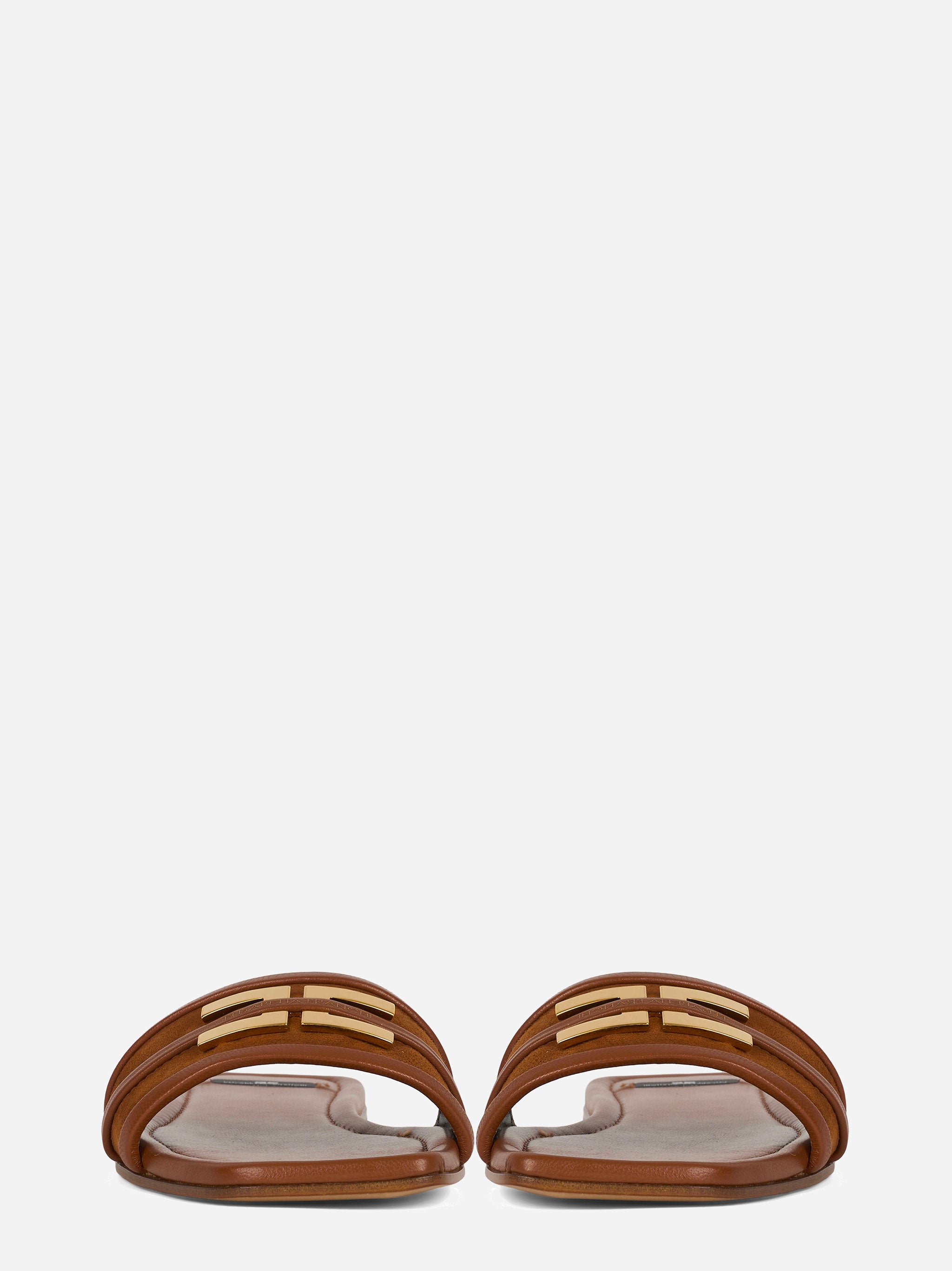 Sandalo flat in pelle con dettaglio logo marrone