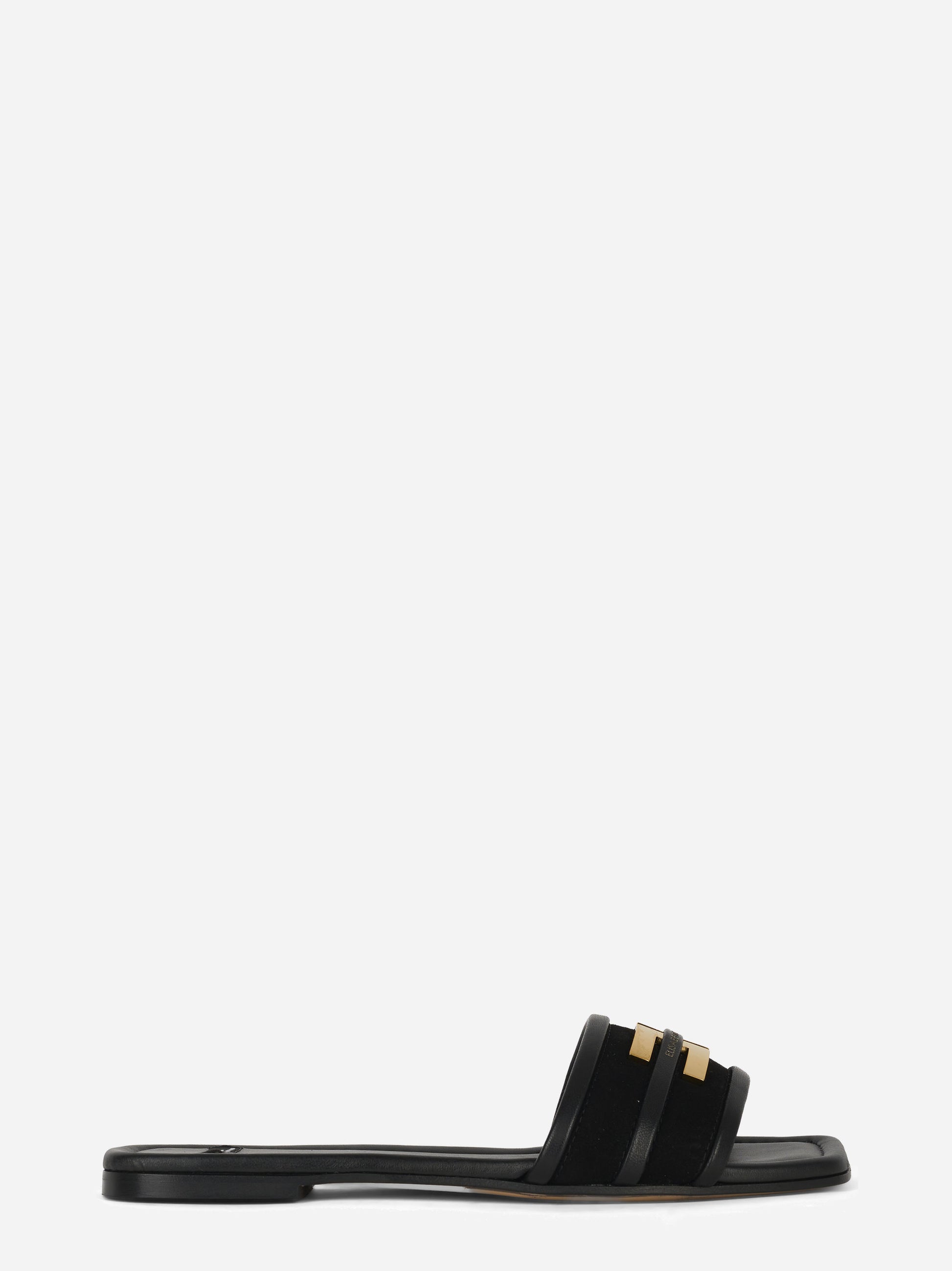 Sandalo flat in pelle con dettaglio logo nero