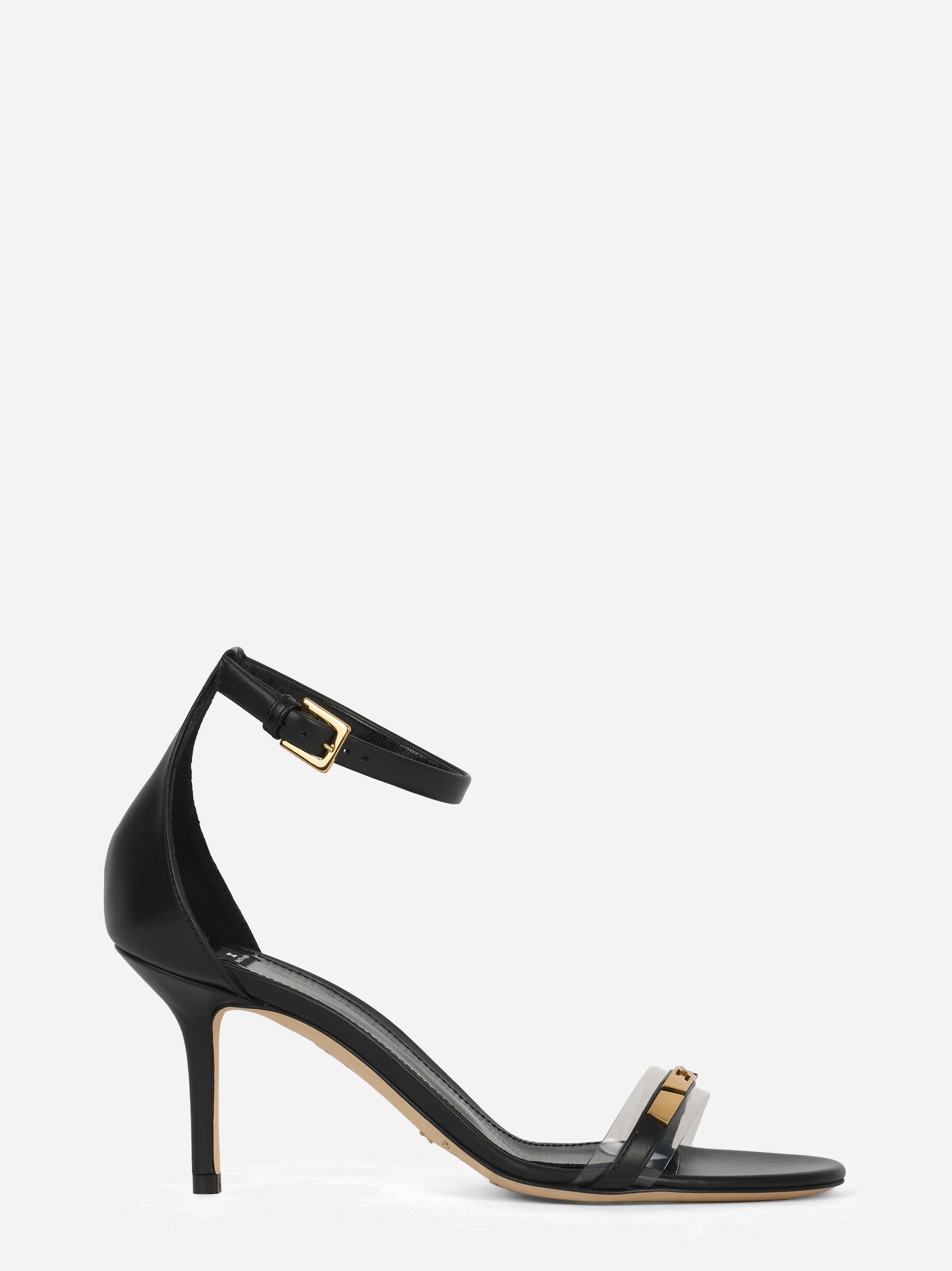 Sandalo in pelle con inserto trasparente nero