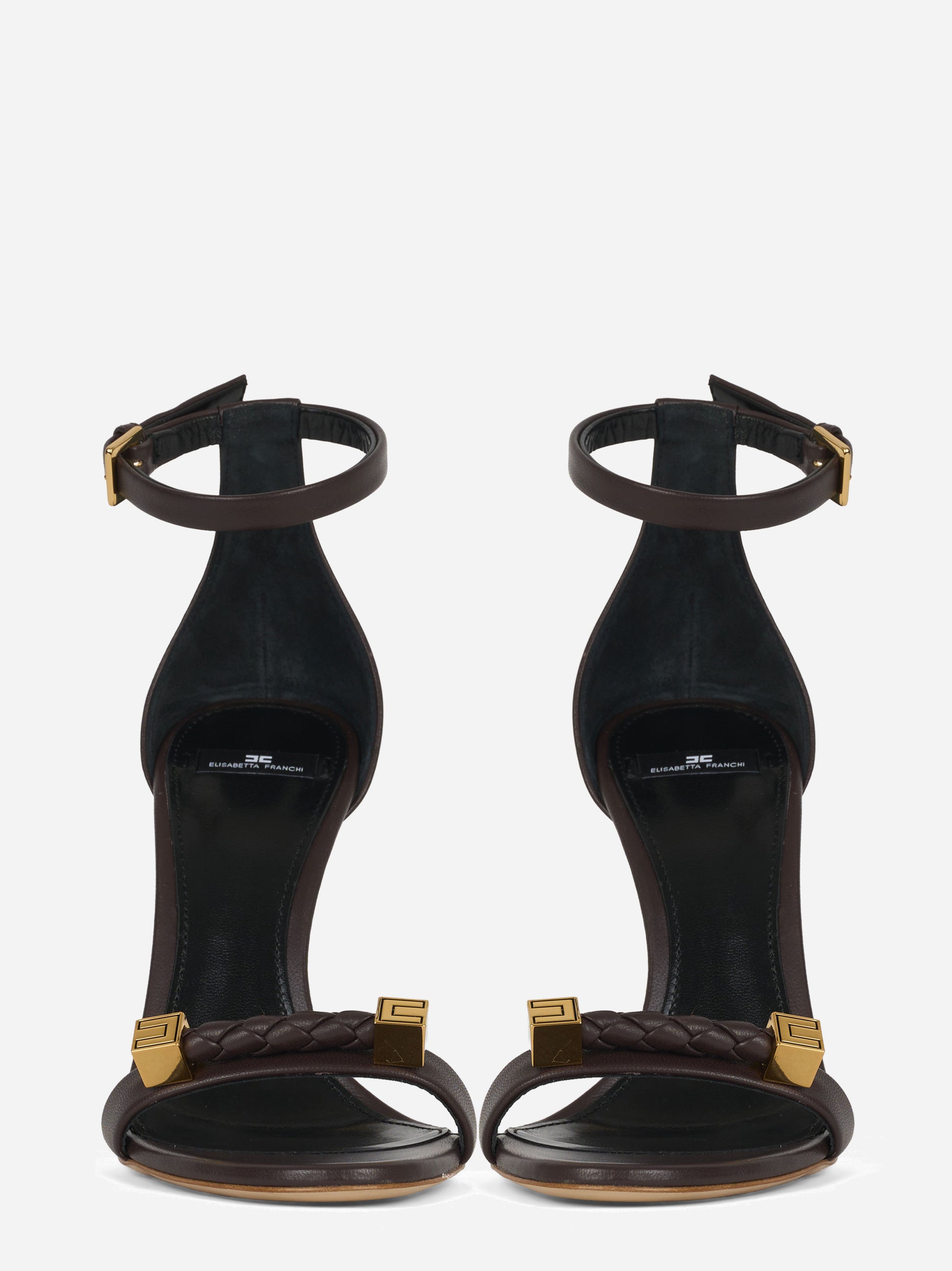 Sandalo in pelle con dettagli logo marrone