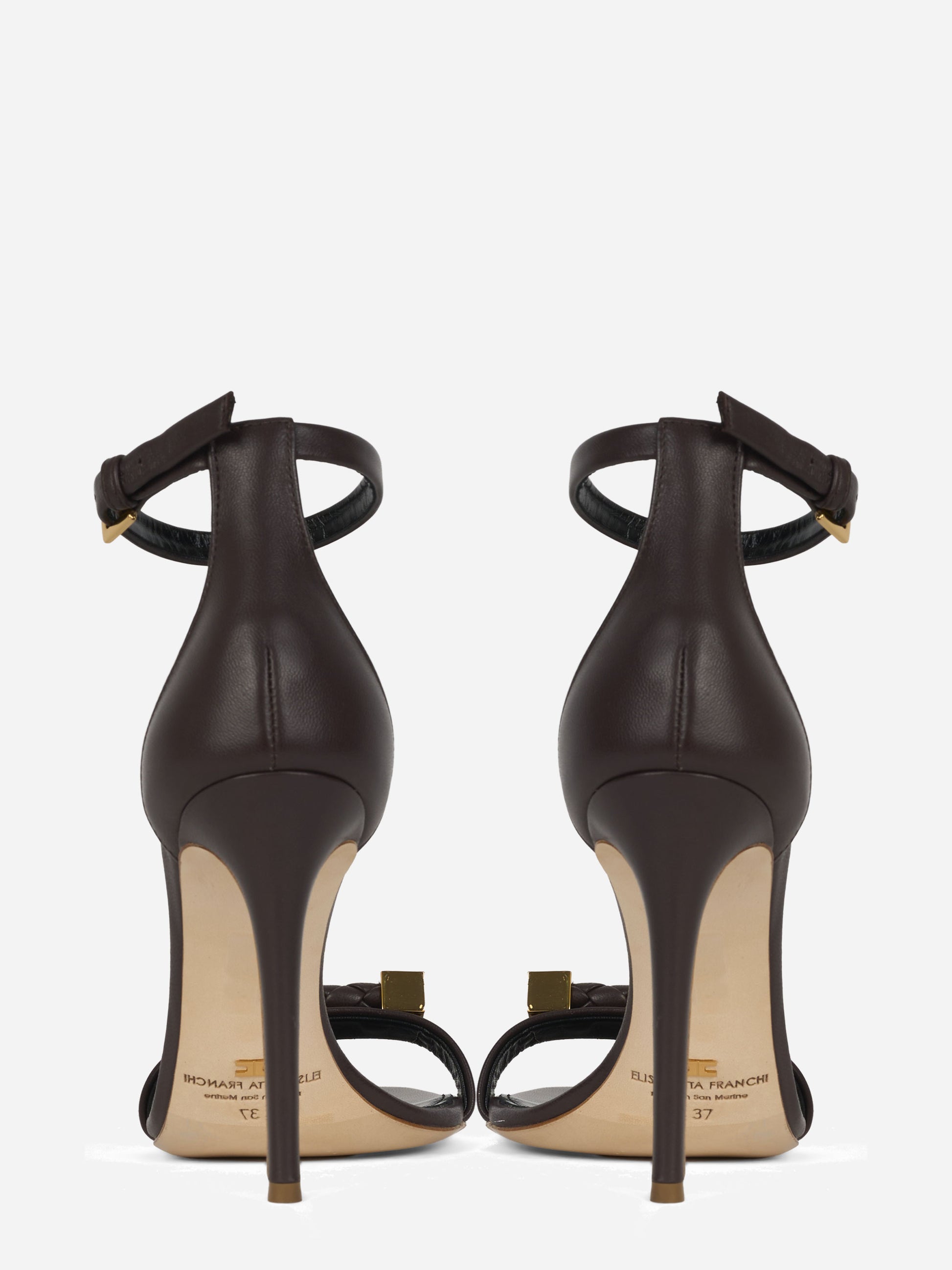 Sandalo in pelle con dettagli logo marrone