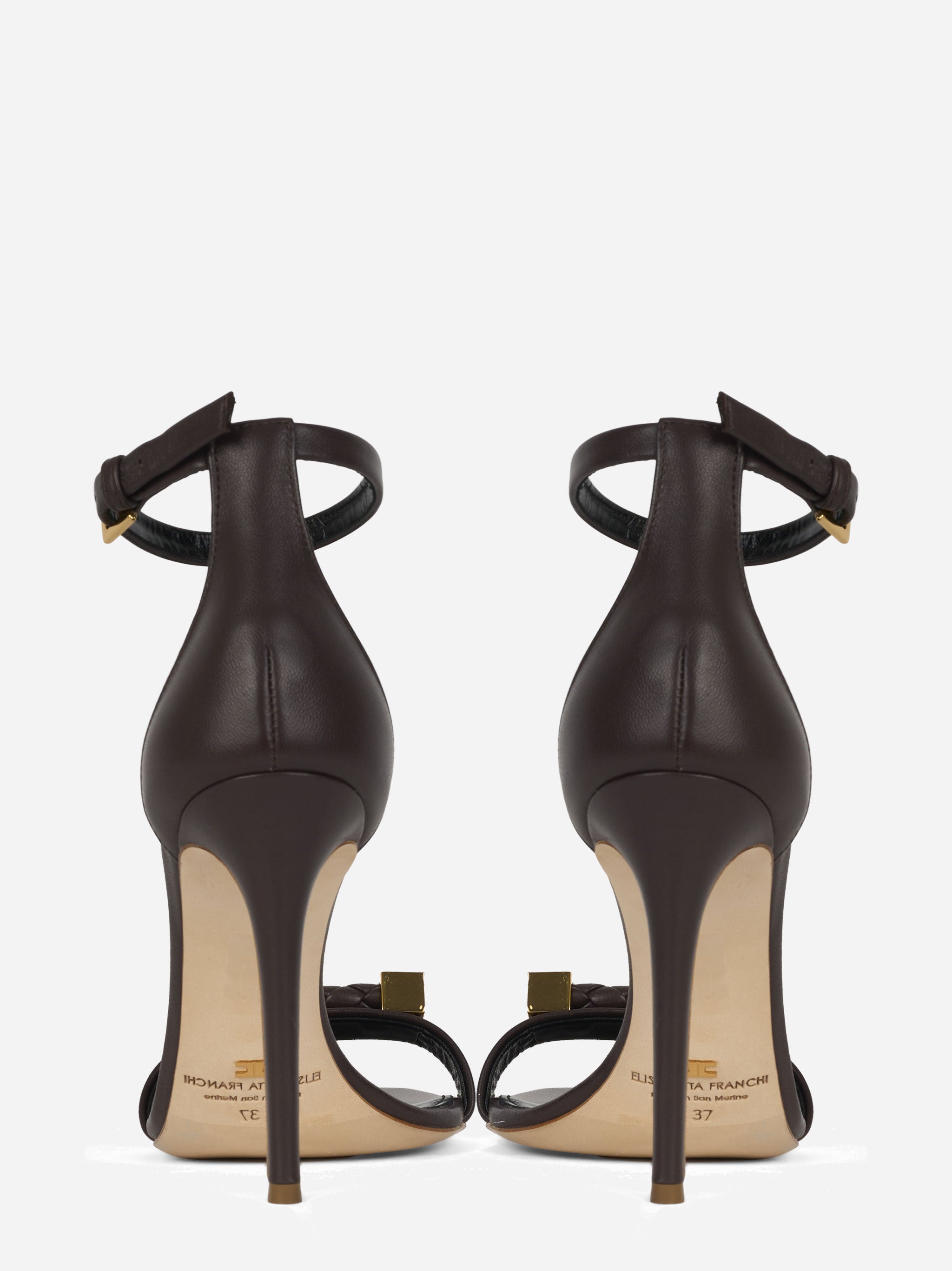 Sandalo in pelle con dettagli logo marrone