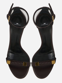 Sandalo in pelle con dettagli logo marrone