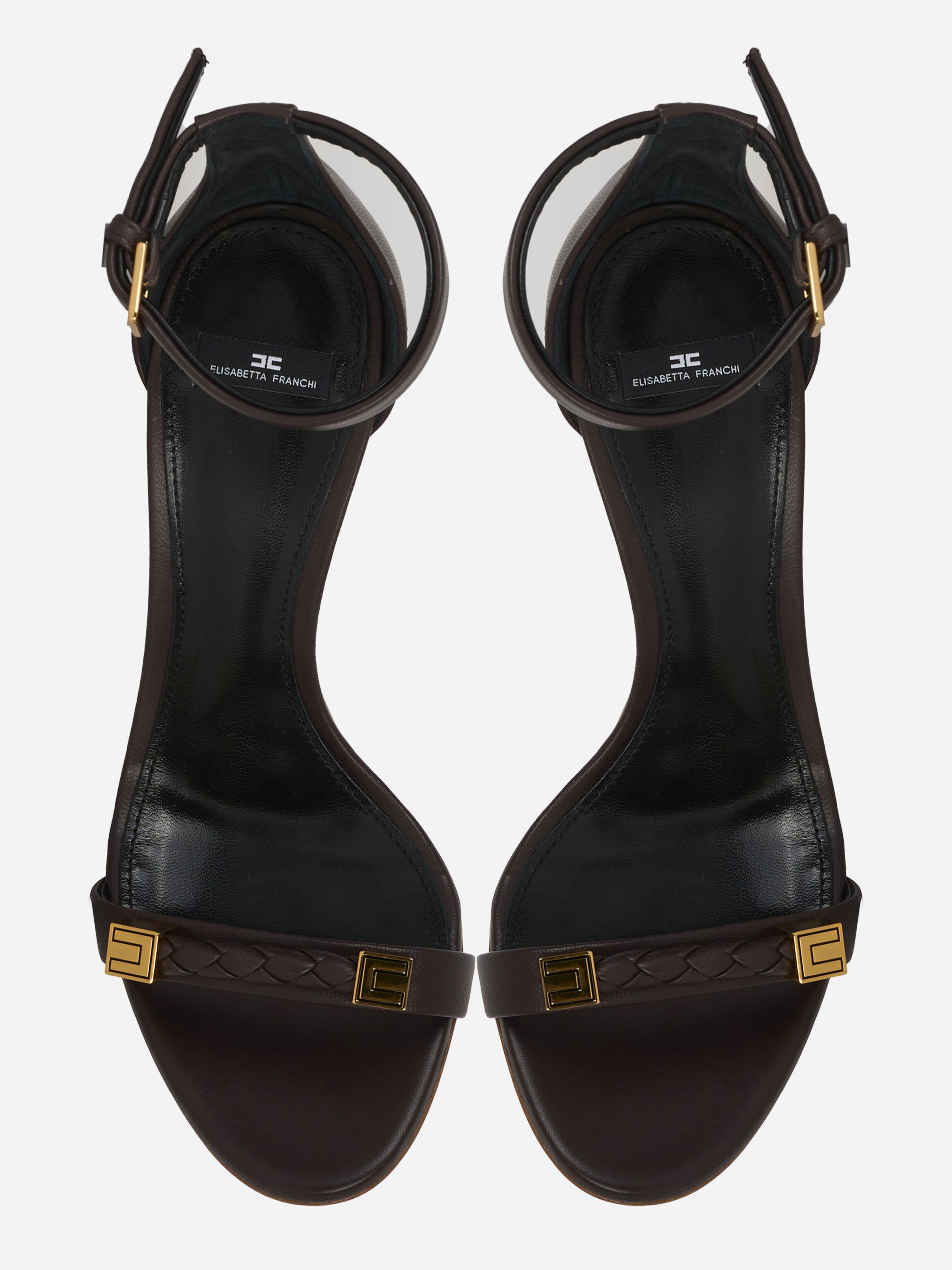 Sandalo in pelle con dettagli logo marrone