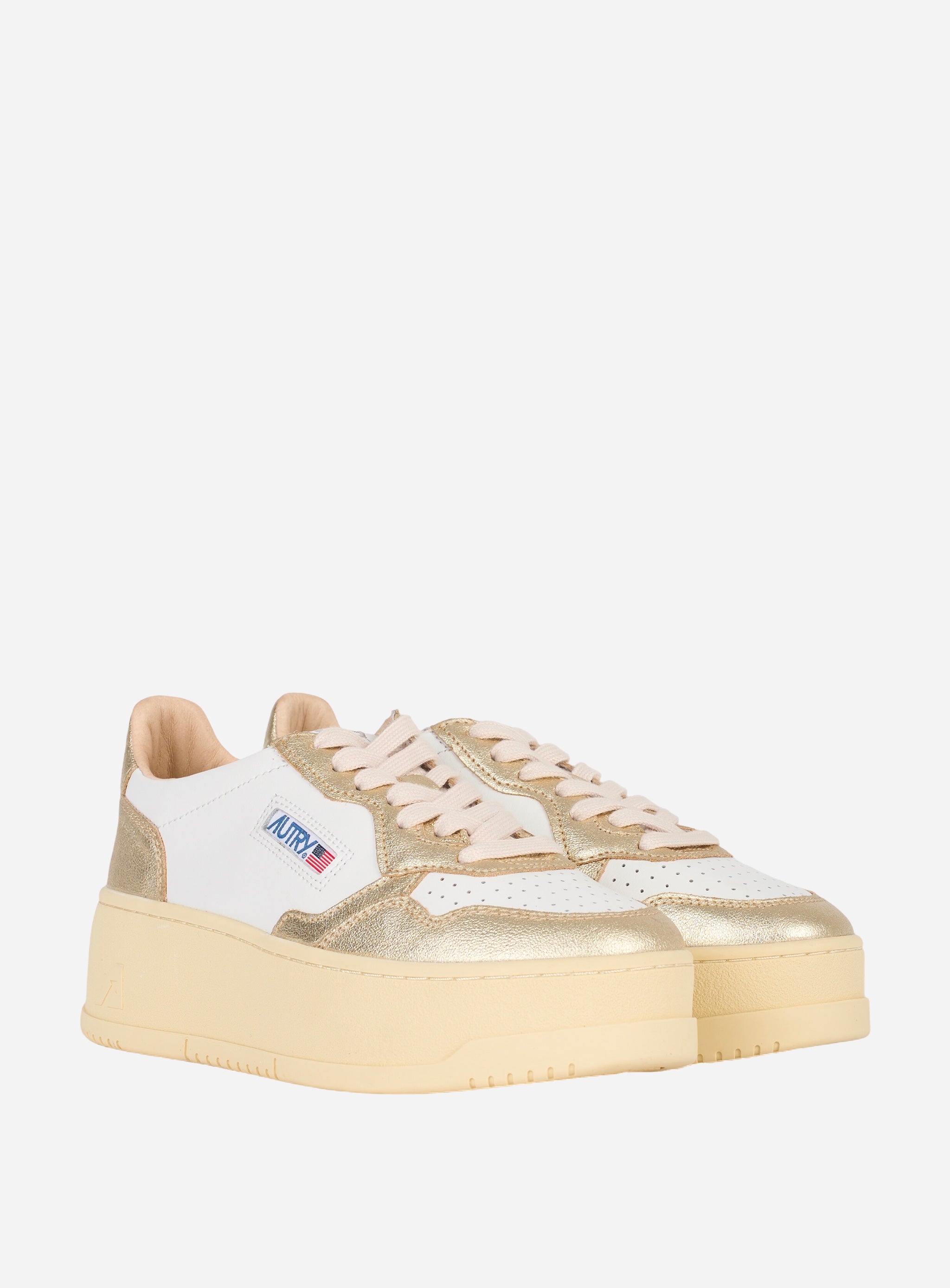 SNEAKERS MEDALIST PLATFORM IN PELLE BIANCA E METALLIZZATA PLATINO Bianco