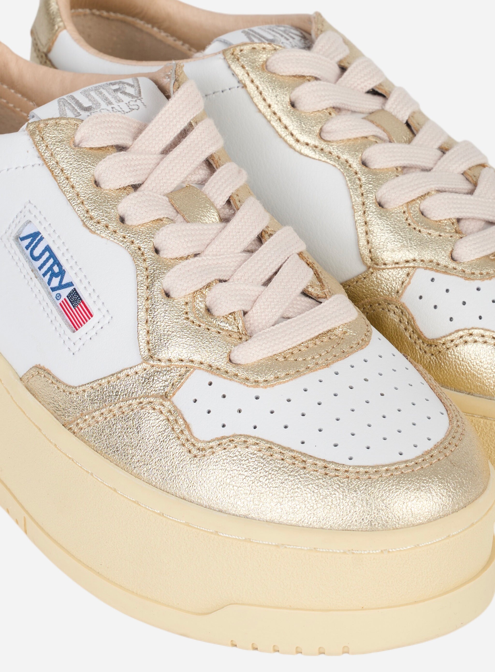 SNEAKERS MEDALIST PLATFORM IN PELLE BIANCA E METALLIZZATA PLATINO Bianco