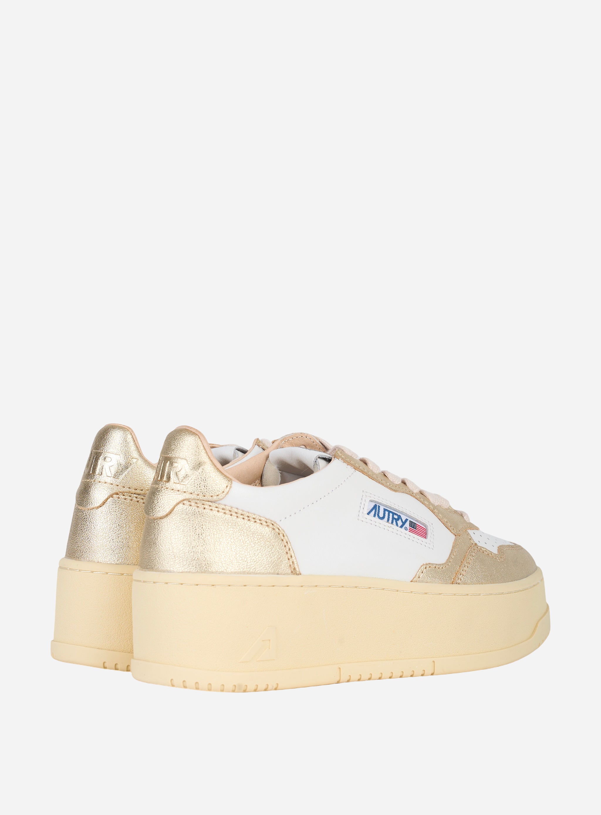 SNEAKERS MEDALIST PLATFORM IN PELLE BIANCA E METALLIZZATA PLATINO Bianco
