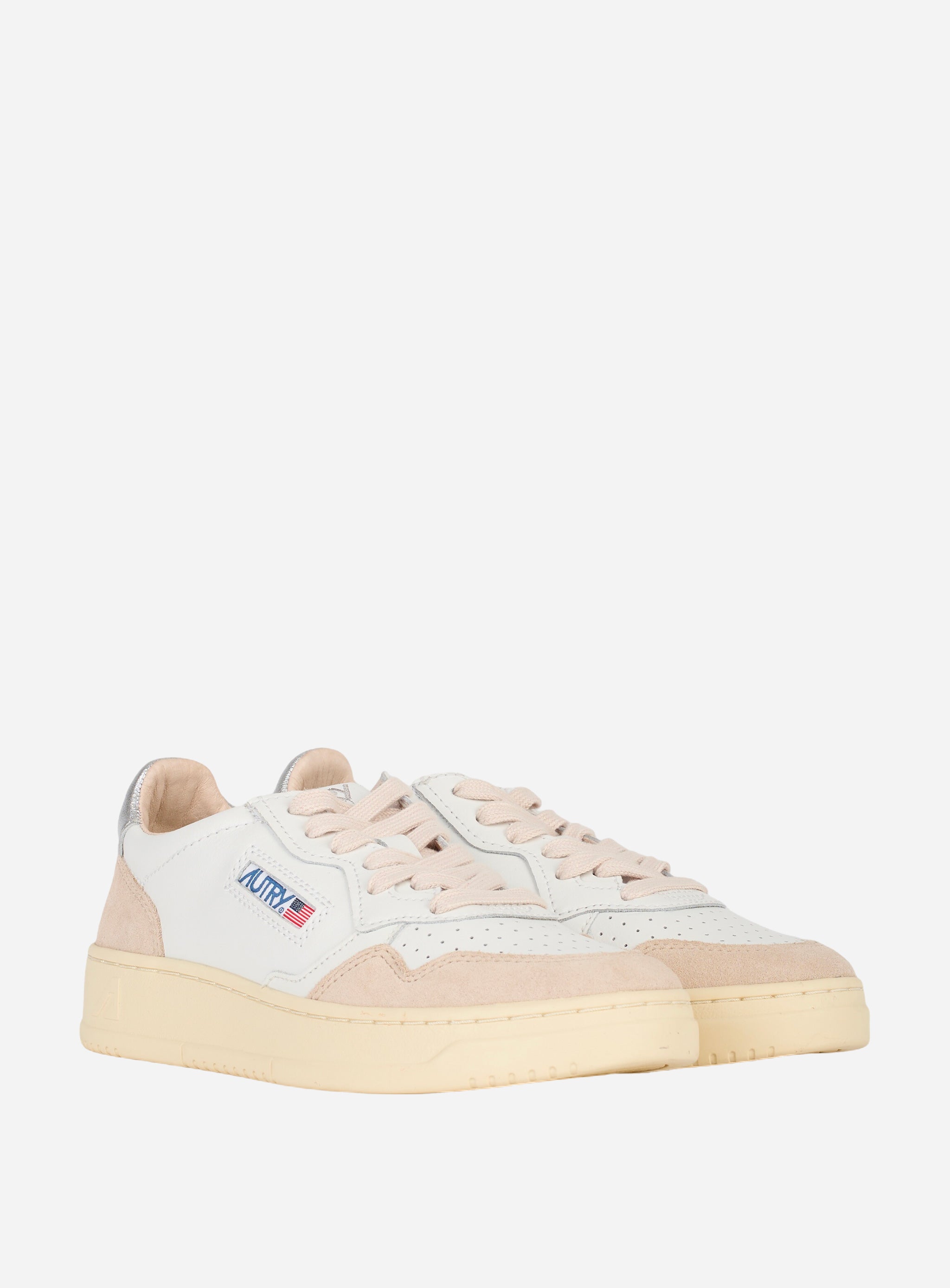 SNEAKERS MEDALIST LOW IN PELLE E SUEDe con talloncino argento Bianco