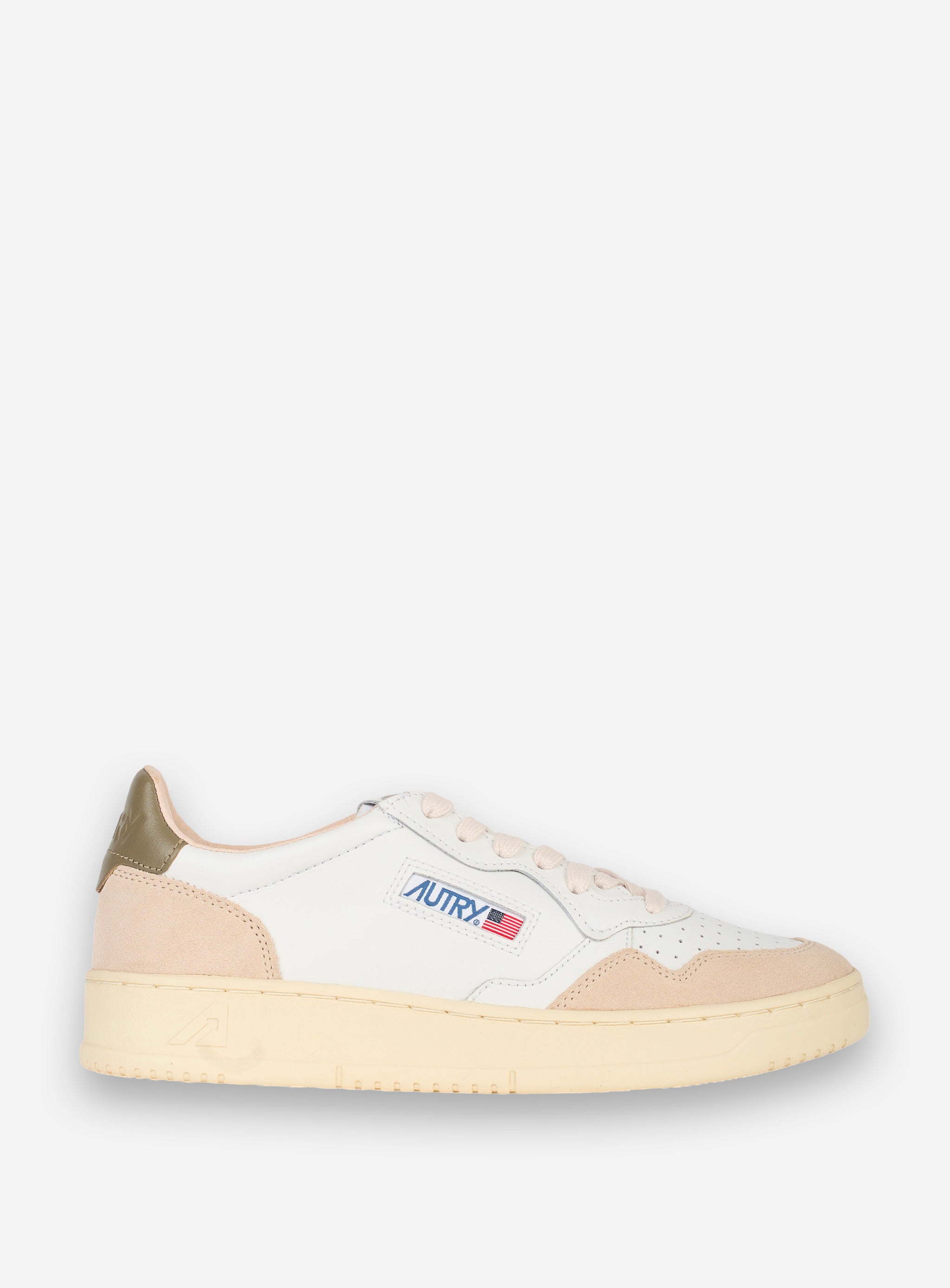 SNEAKERS MEDALIST LOW IN PELLE E SUEDE BIANCA CON TALLONCINO COLOR Verde
