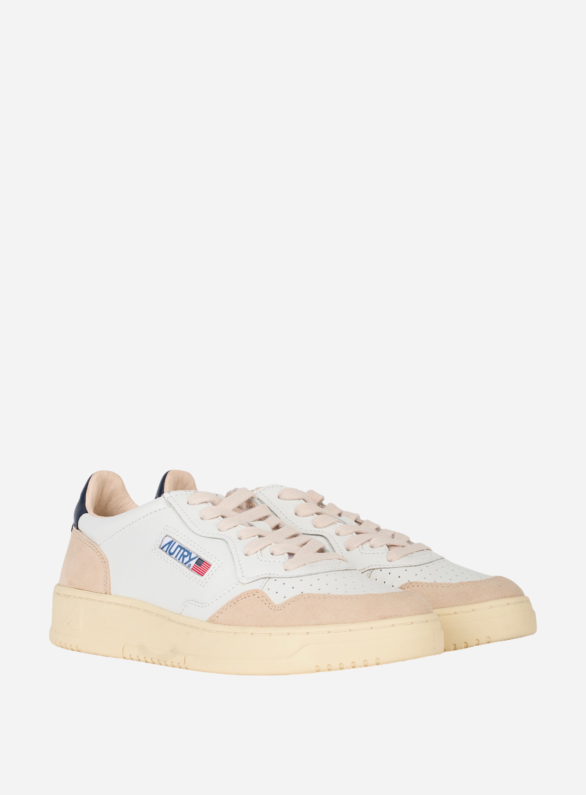 SNEAKERS MEDALIST LOW IN PELLE E SUEDE BIANCA CON TALLONCINO COLOR Blu