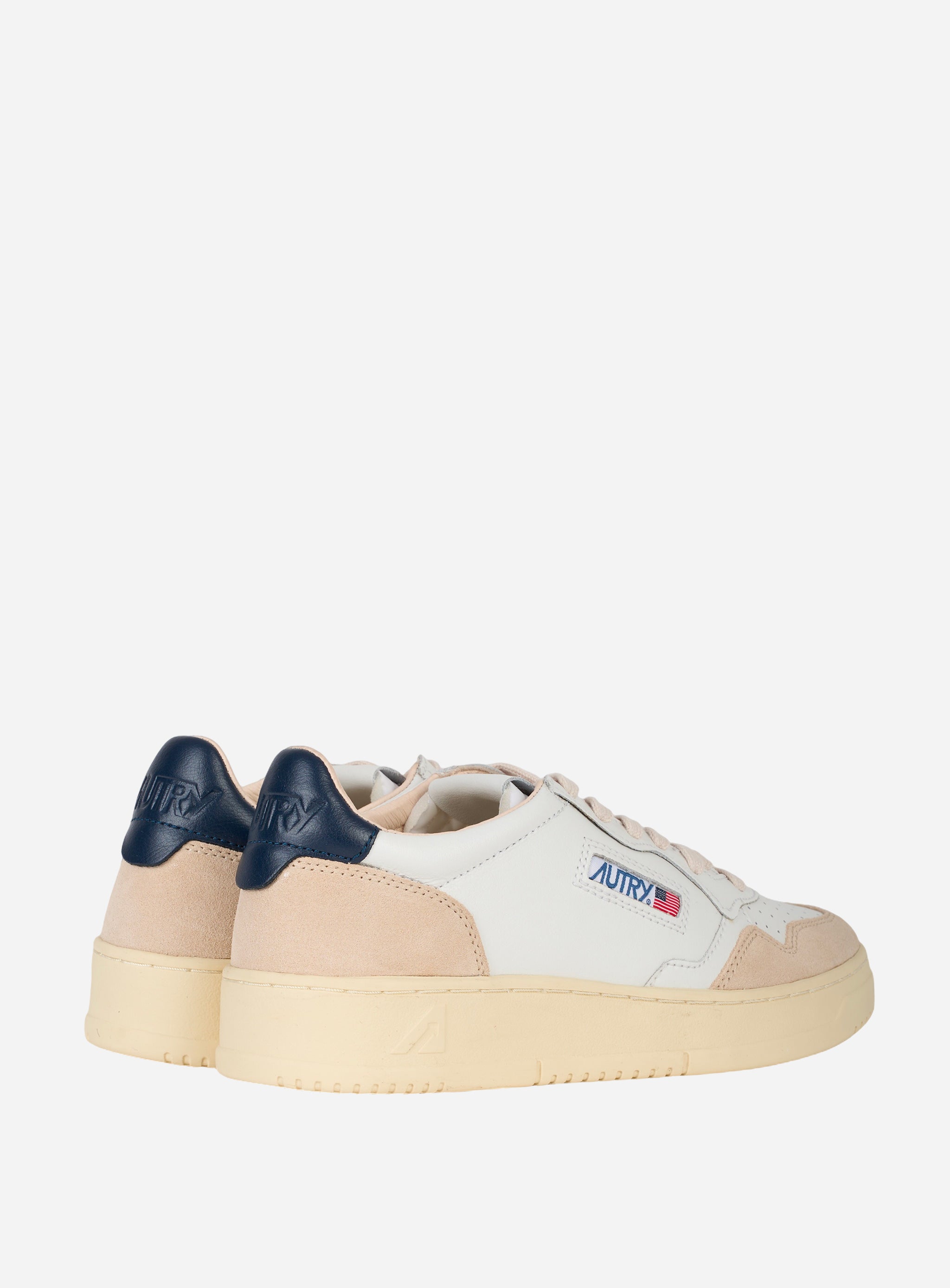 SNEAKERS MEDALIST LOW IN PELLE E SUEDE BIANCA CON TALLONCINO COLOR Blu