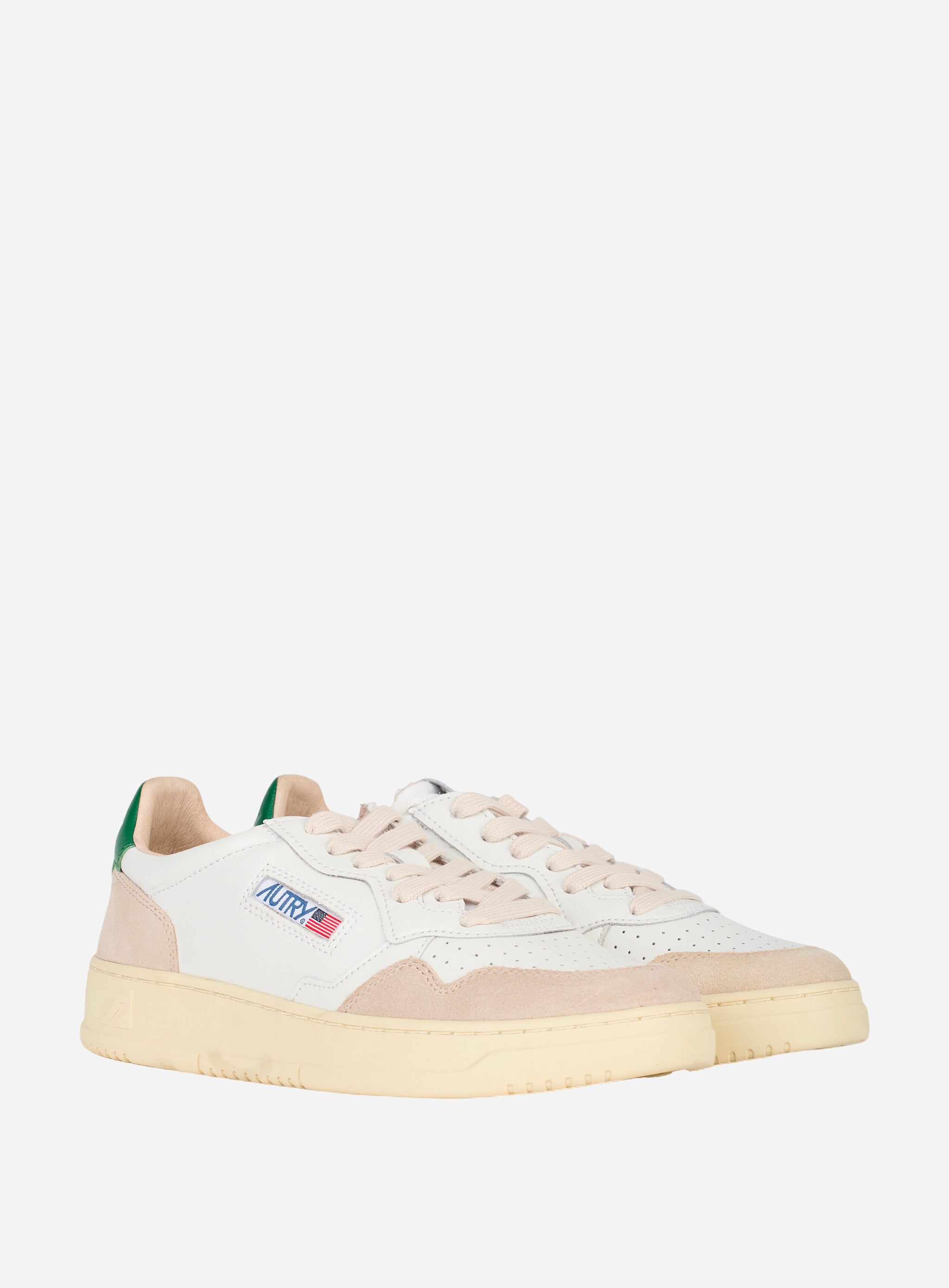 SNEAKERS MEDALIST LOW IN PELLE E SUEDE BIANCA CON TALLONCINO COLOR Verde