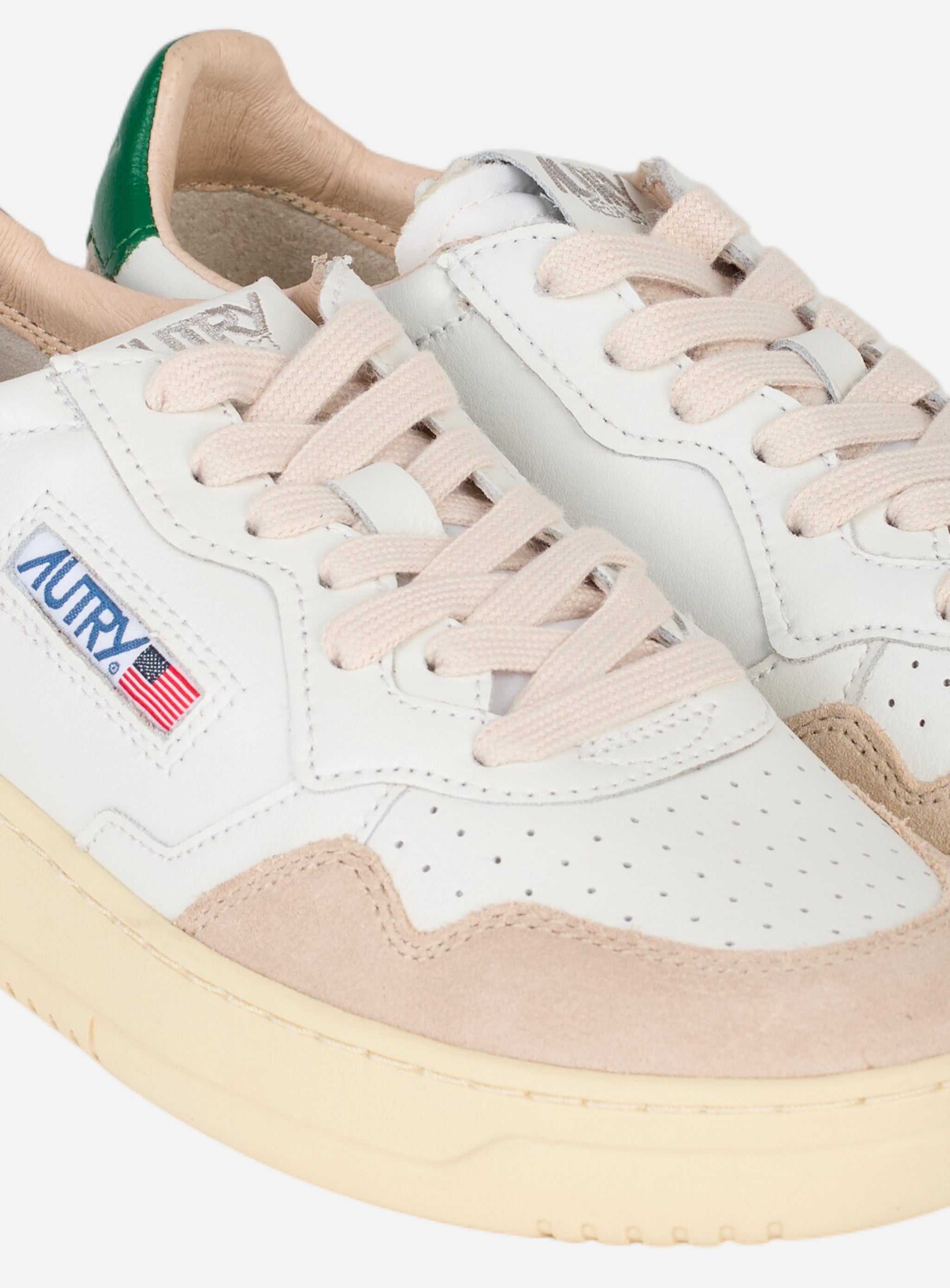 SNEAKERS MEDALIST LOW IN PELLE E SUEDE BIANCA CON TALLONCINO COLOR Verde