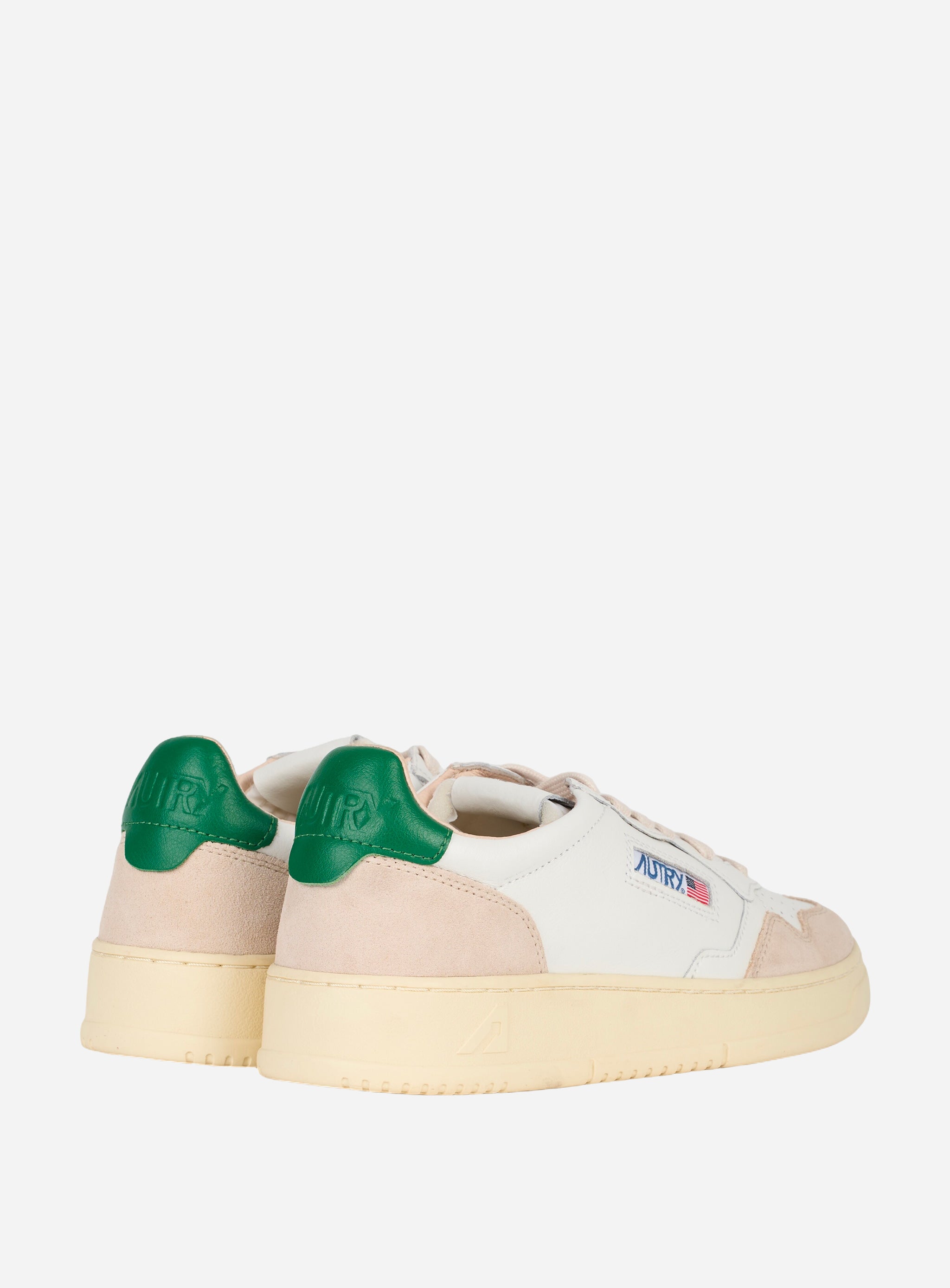 SNEAKERS MEDALIST LOW IN PELLE E SUEDE BIANCA CON TALLONCINO COLOR Verde