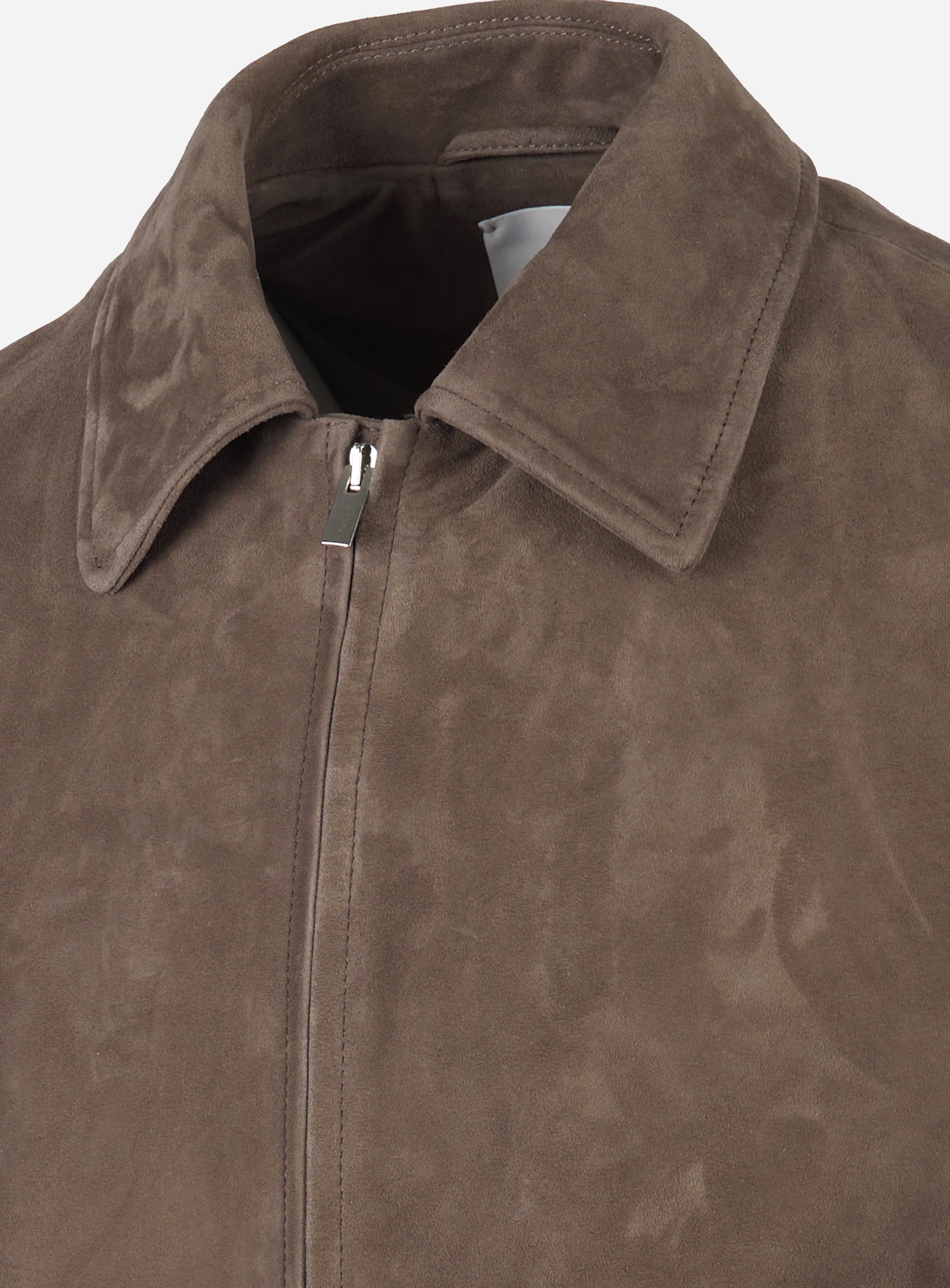 Capospalla in pelle scamosciato con zip frontale foderato Marrone