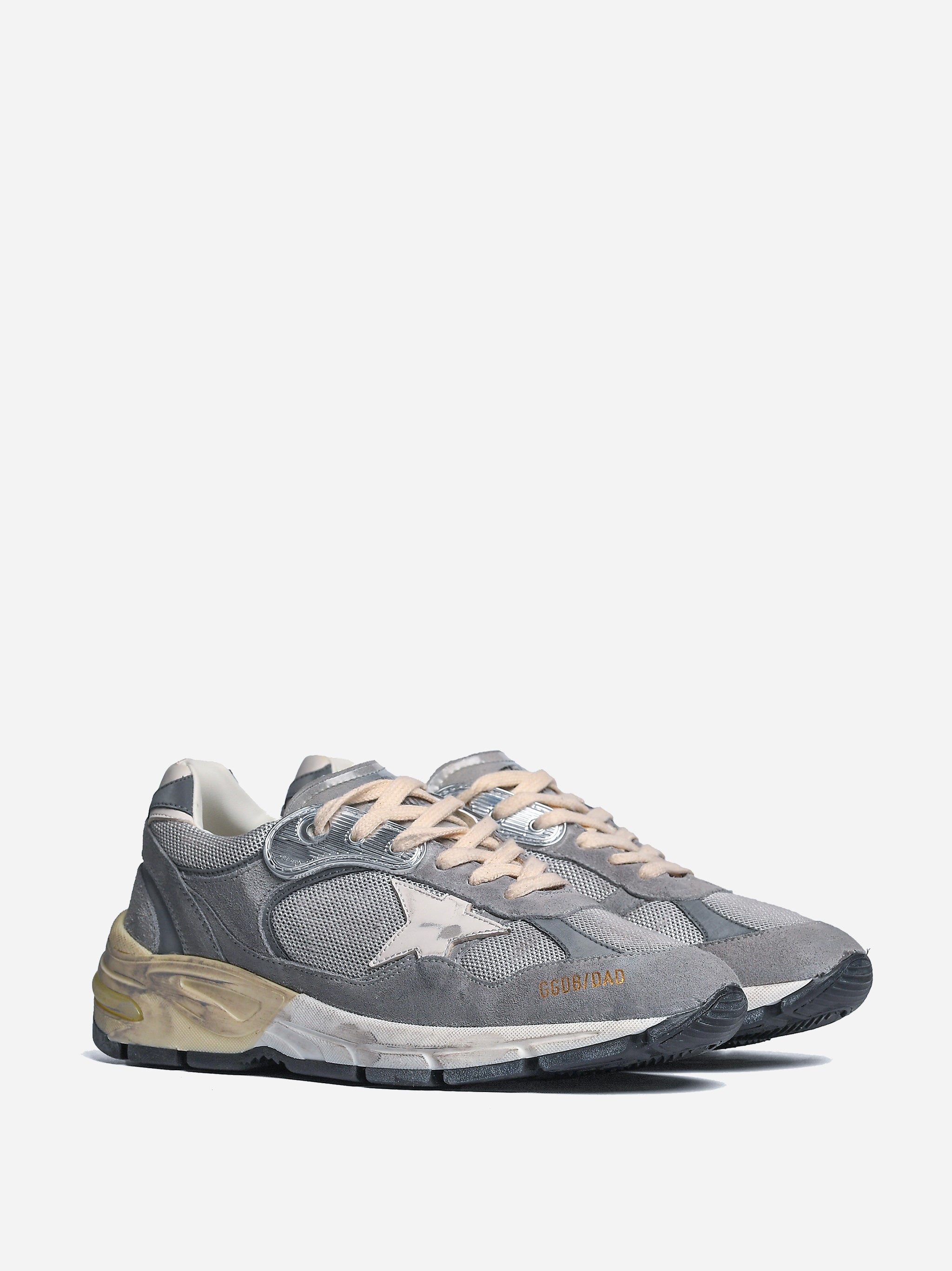 Sneakers Dad-Star in suede e rete argento con stella e talloncino in pelle bianca Grigio