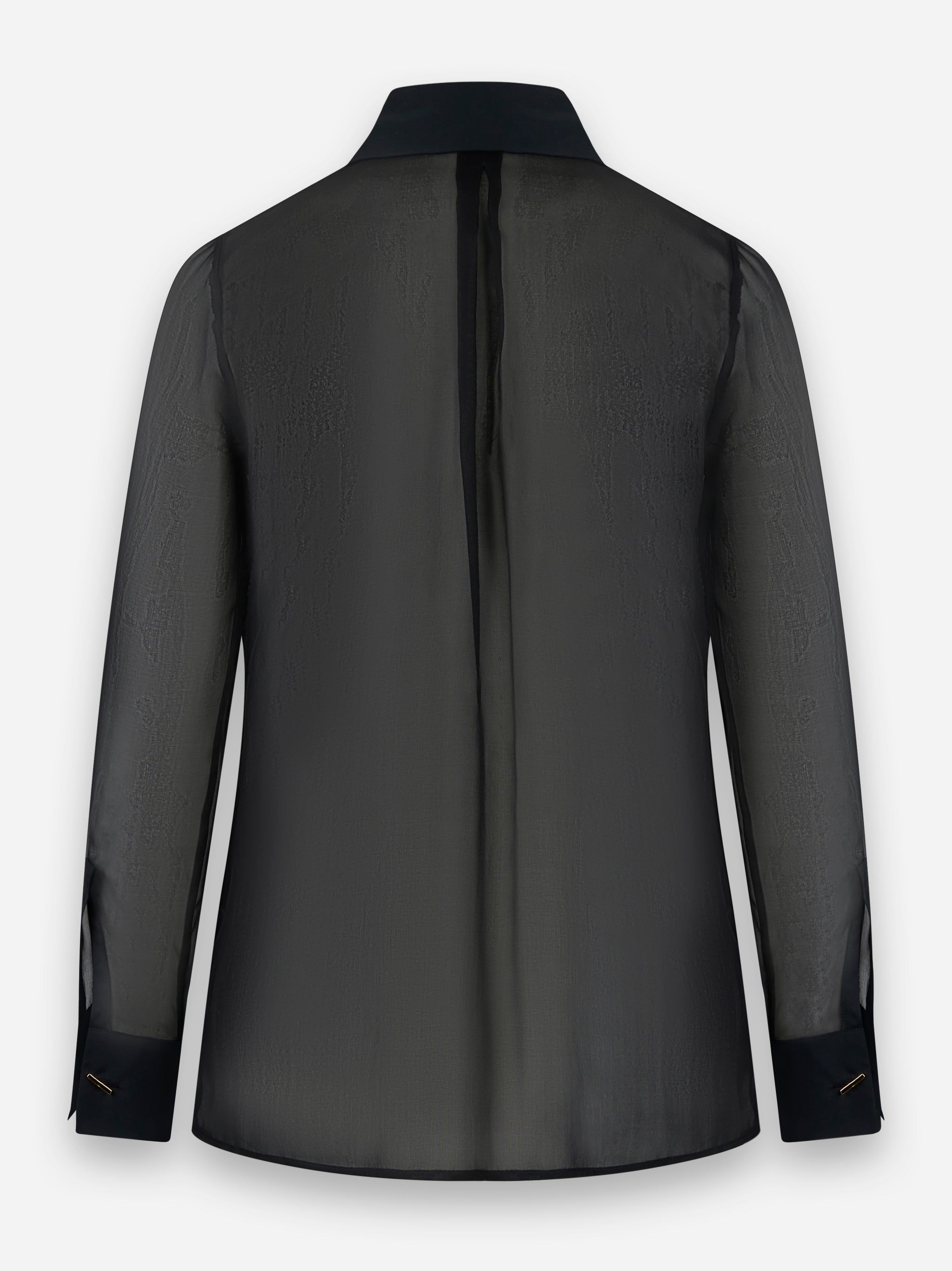 Camicia in voile di seta con ruches e cravatta Nero
