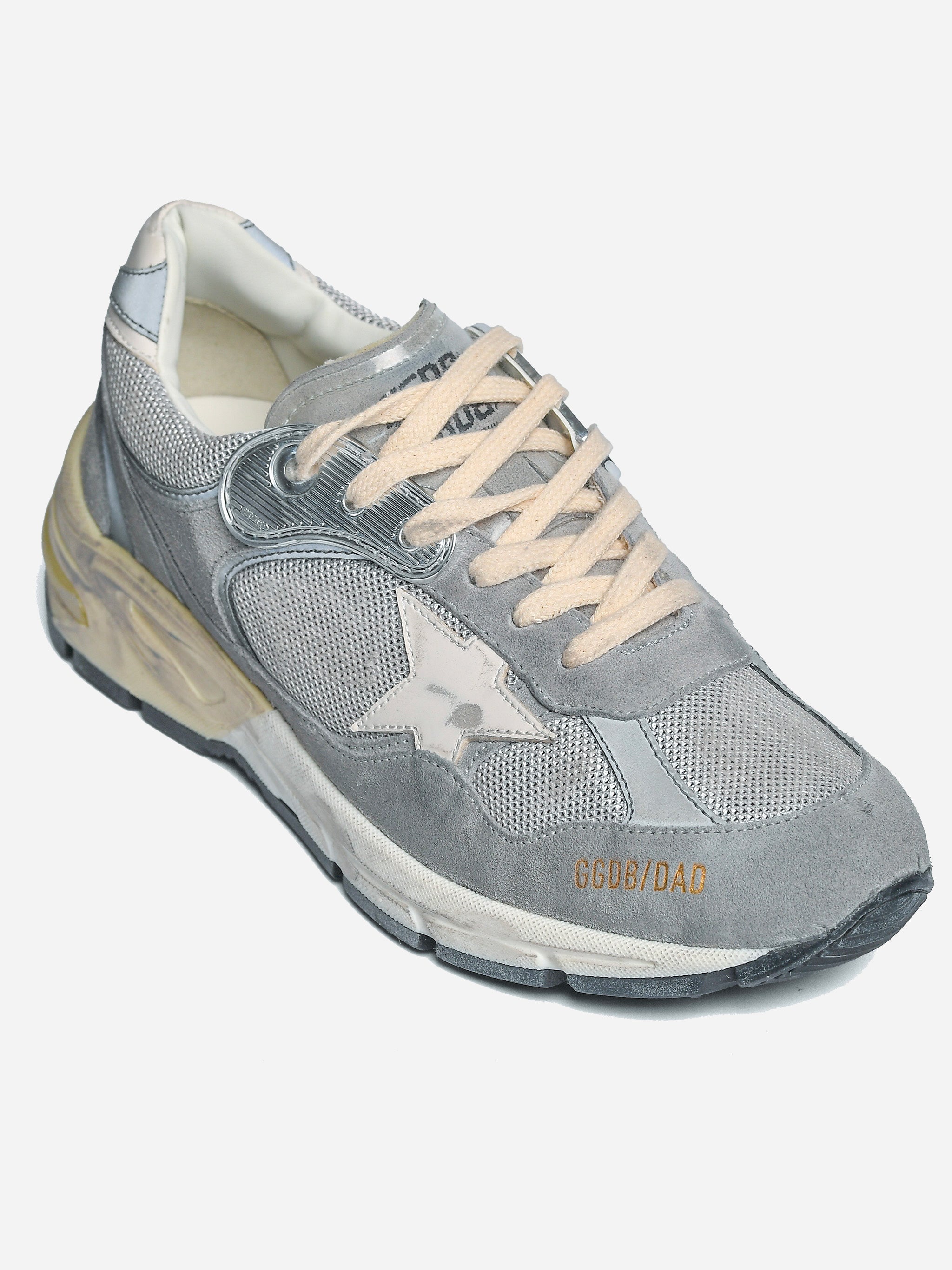 Sneakers Dad-Star in suede e rete argento con stella e talloncino in pelle bianca Grigio
