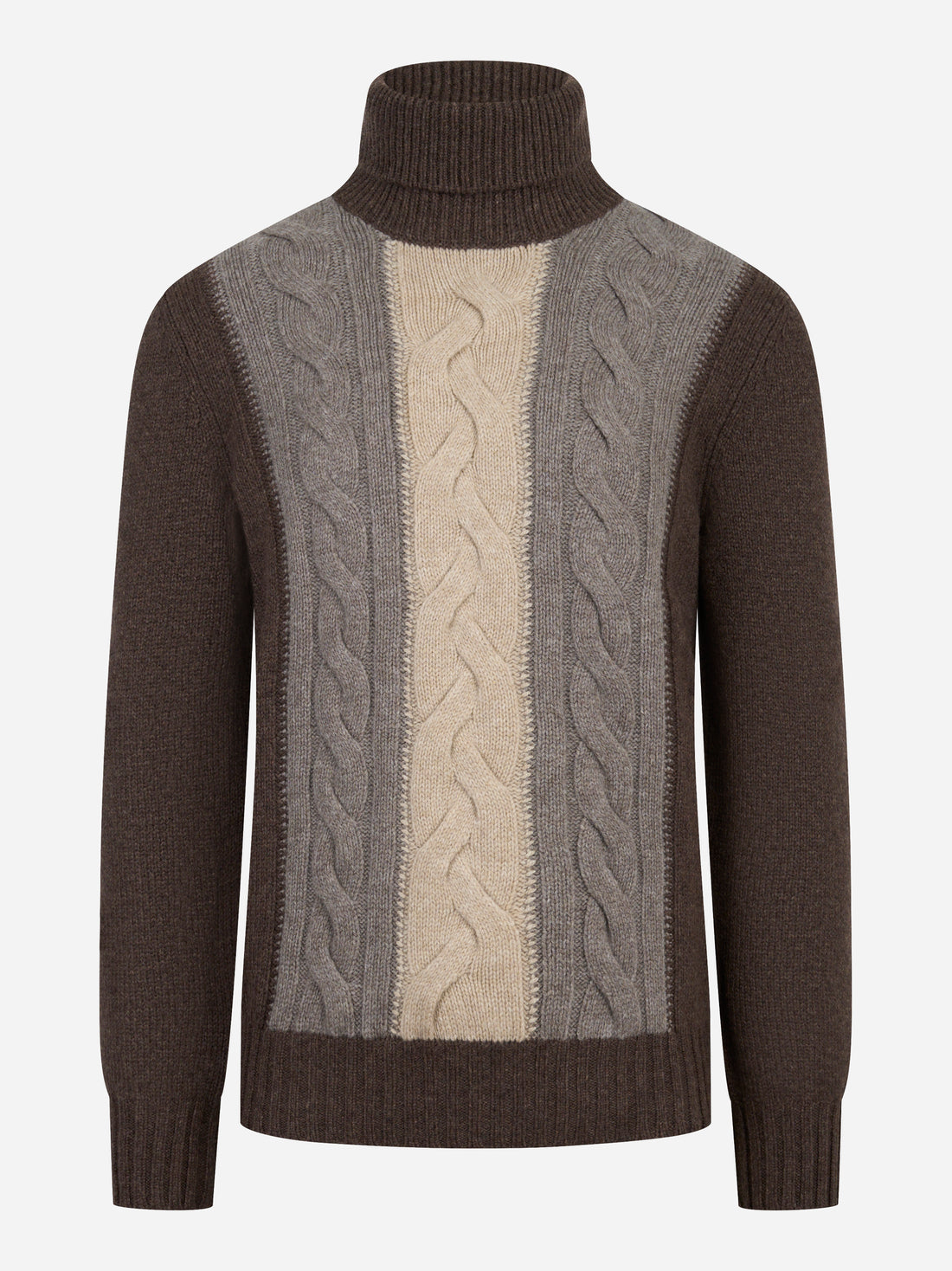 Dolcevita con motivo a treccia marrone