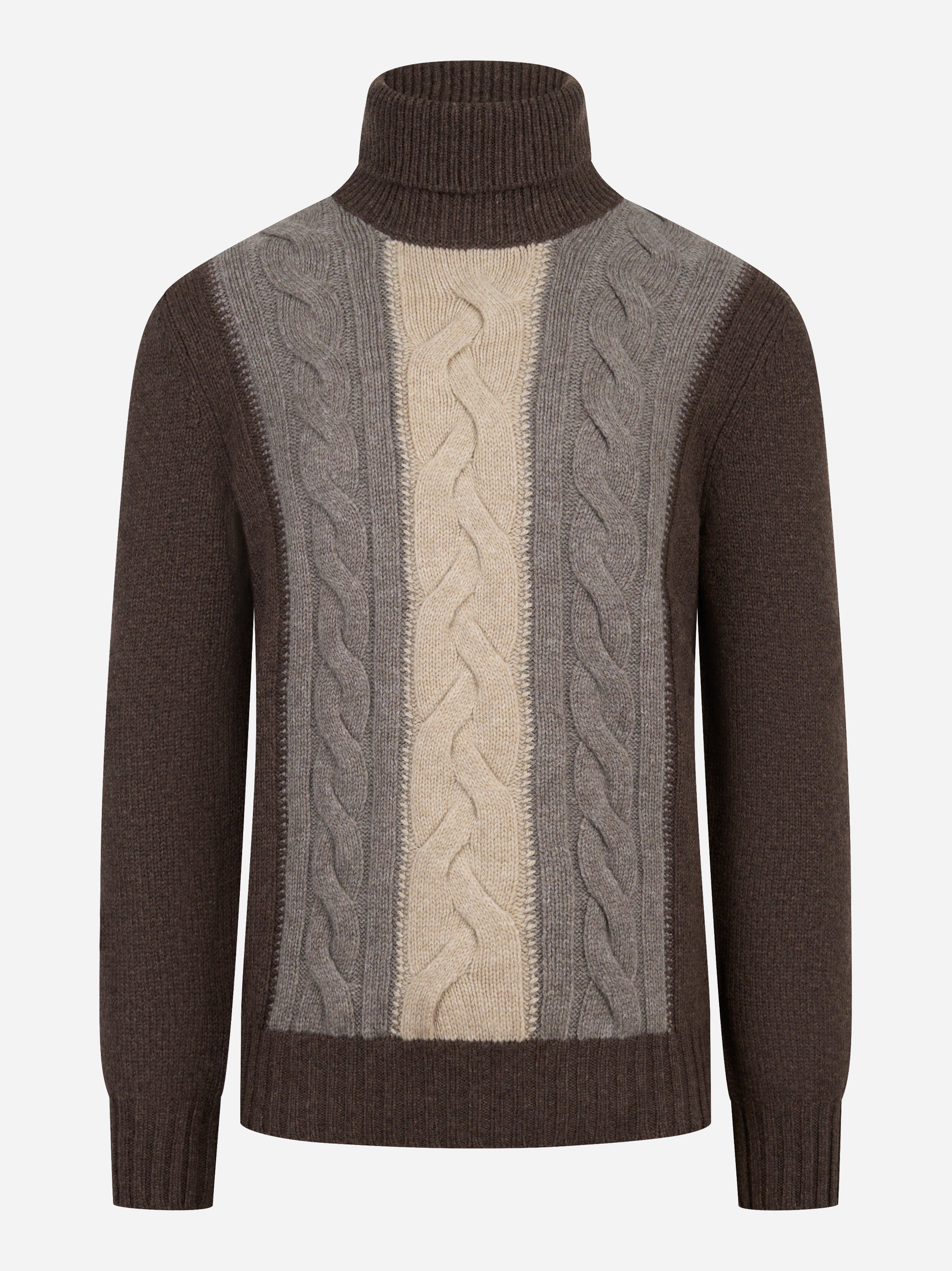 Dolcevita con motivo a treccia marrone