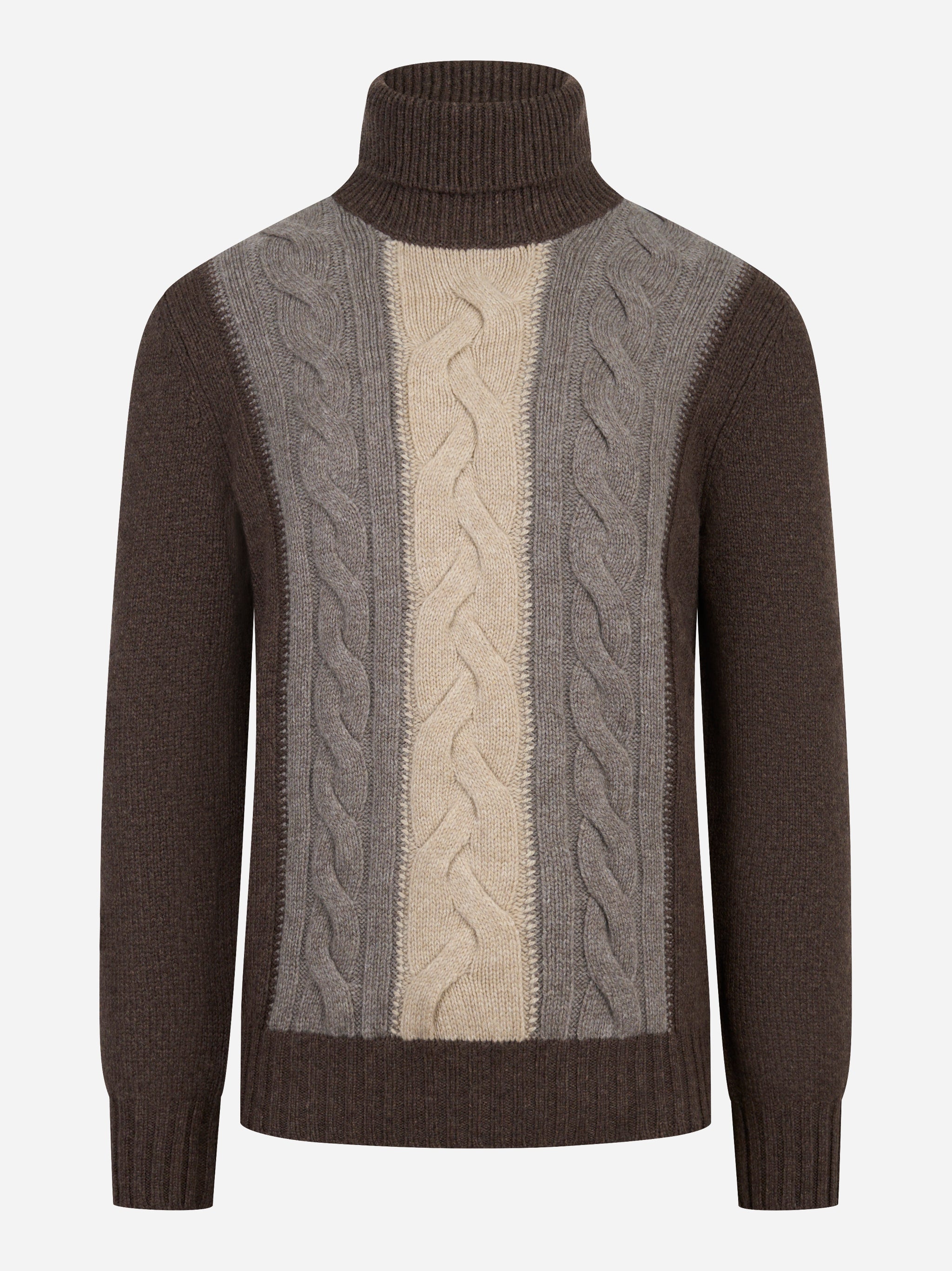 Dolcevita con motivo a treccia marrone