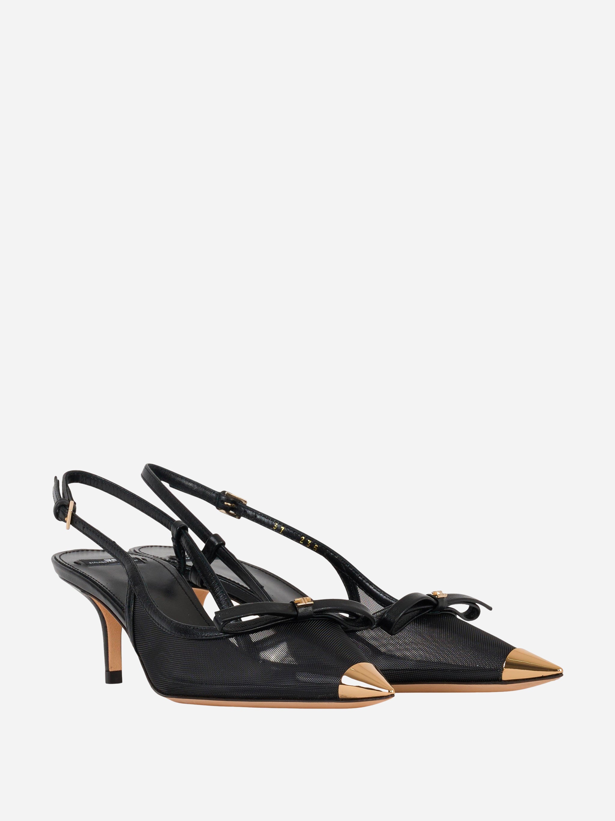 Slingback in nappa e rete Nero